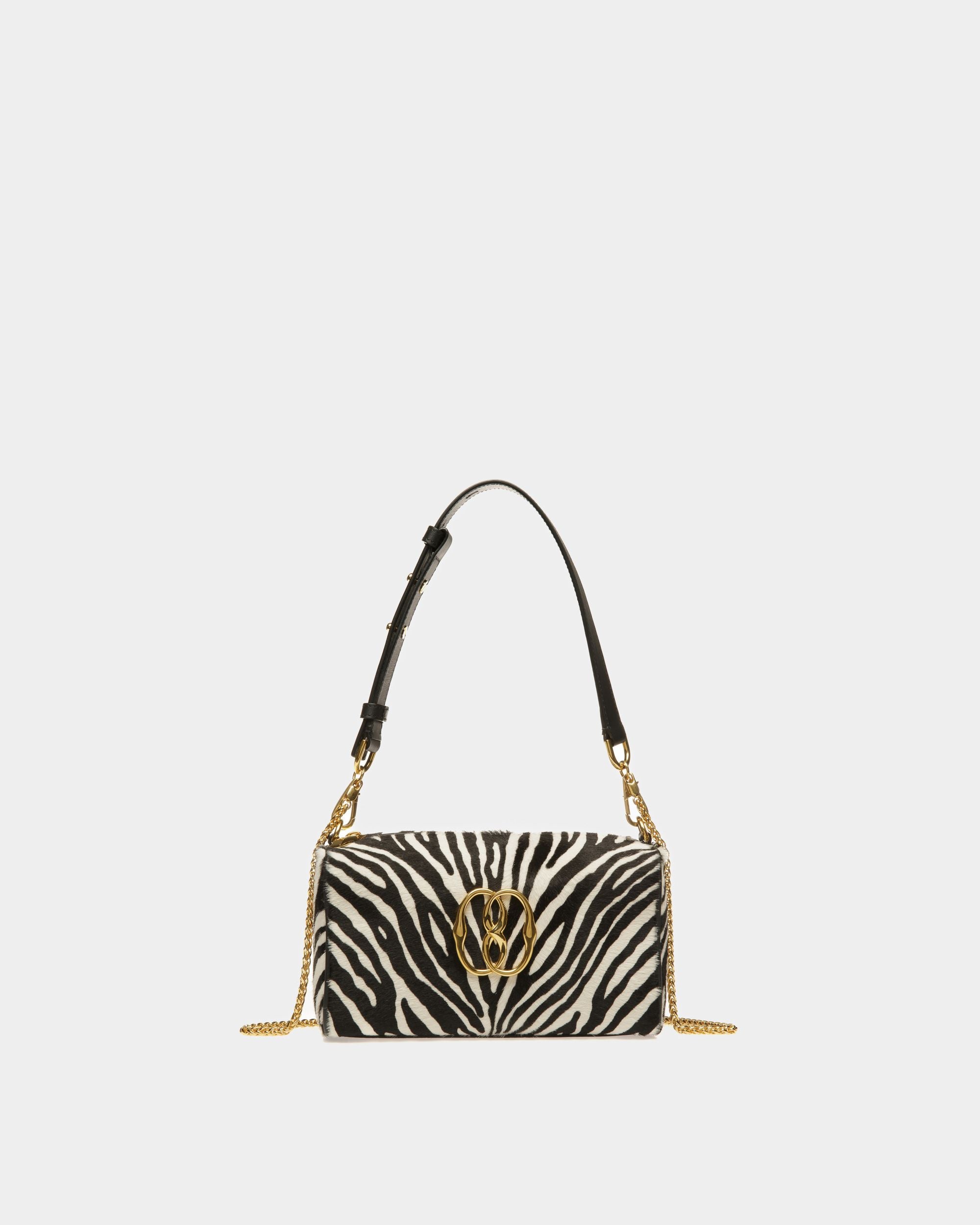 Emblem Rox Minibag | Women's Minibag | White And Black Haircalf Leather | Bally | Still Life Front