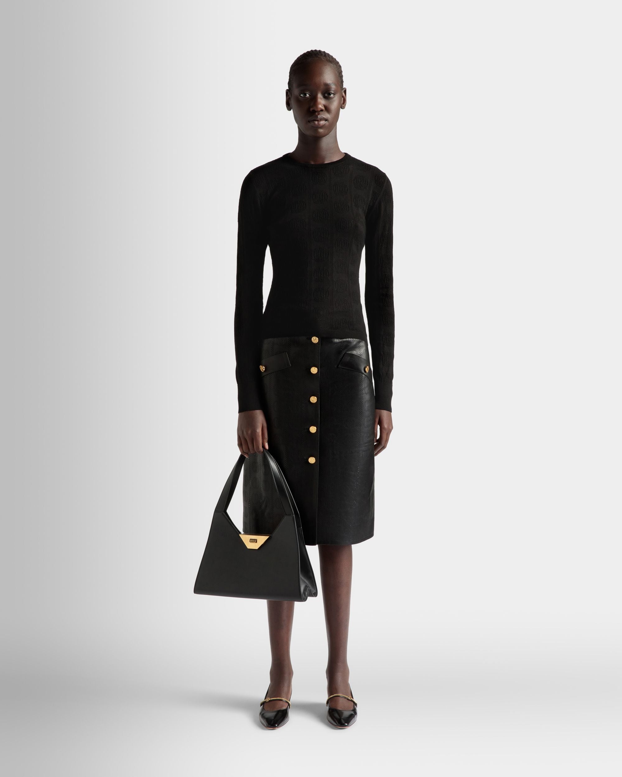 Tilt | Women's Shoulder Bag in Black Leather | Bally | On Model Front