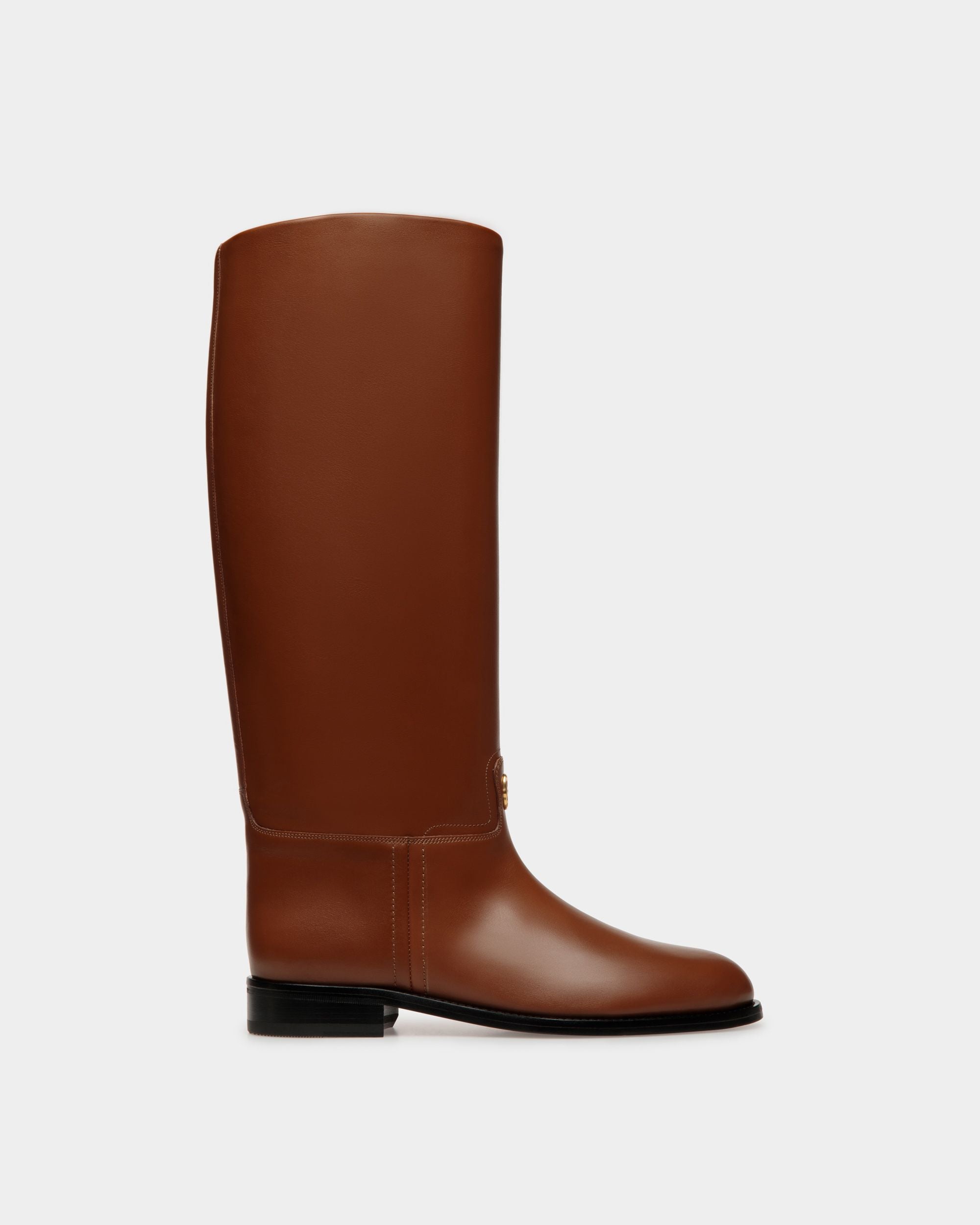 Hollie | Women's Long Boots | Brown Leather | Bally | Still Life Side