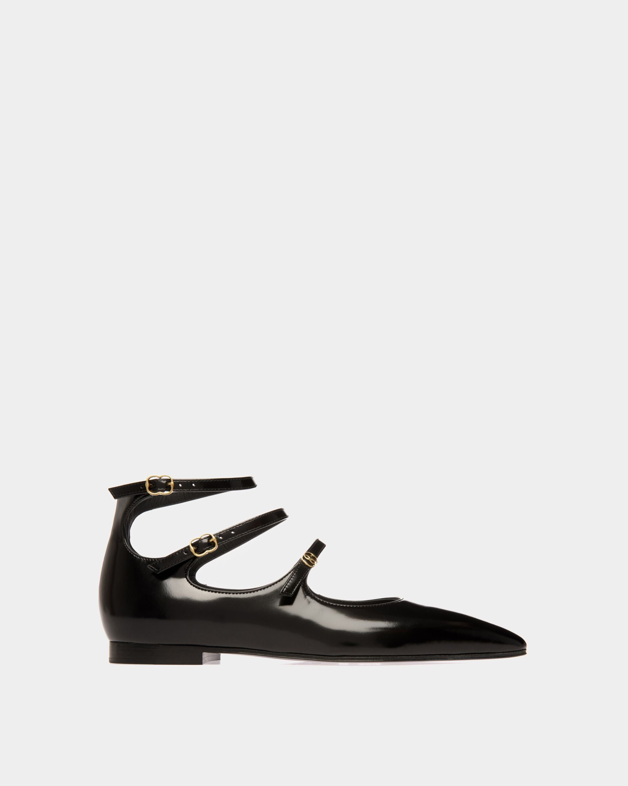 Marilou | Women's Flat Pumps | Black Leather | Bally | Still Life Side