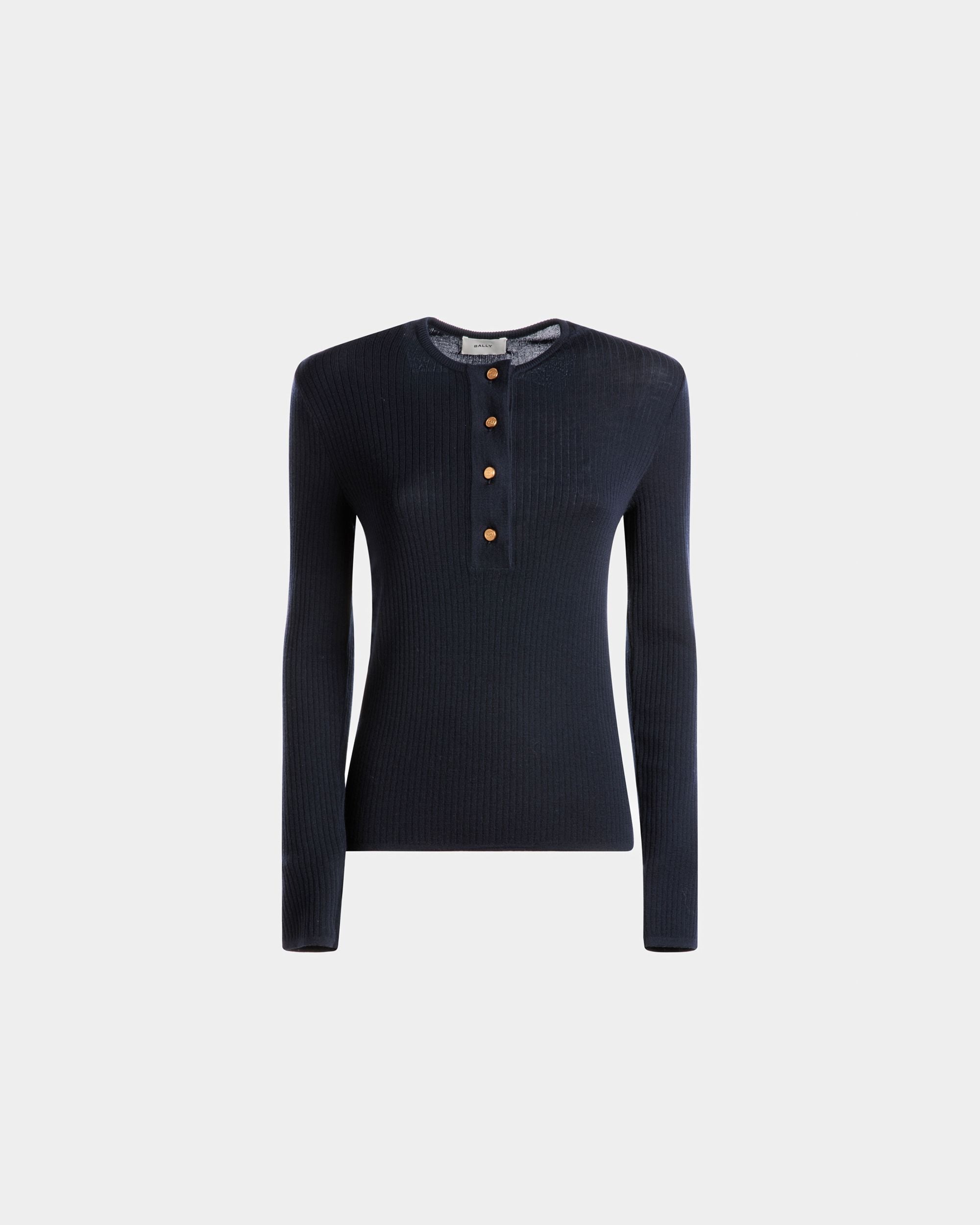 Knitted Henley Top | Women's Top | Ink Wool | Bally | Still Life Front