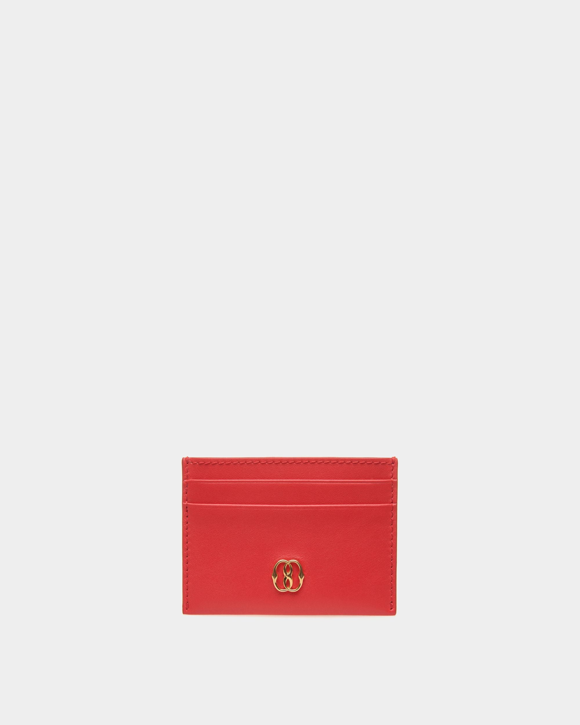 Emblem | Women's Card Holder in Red Leather | Bally | Still Life Front