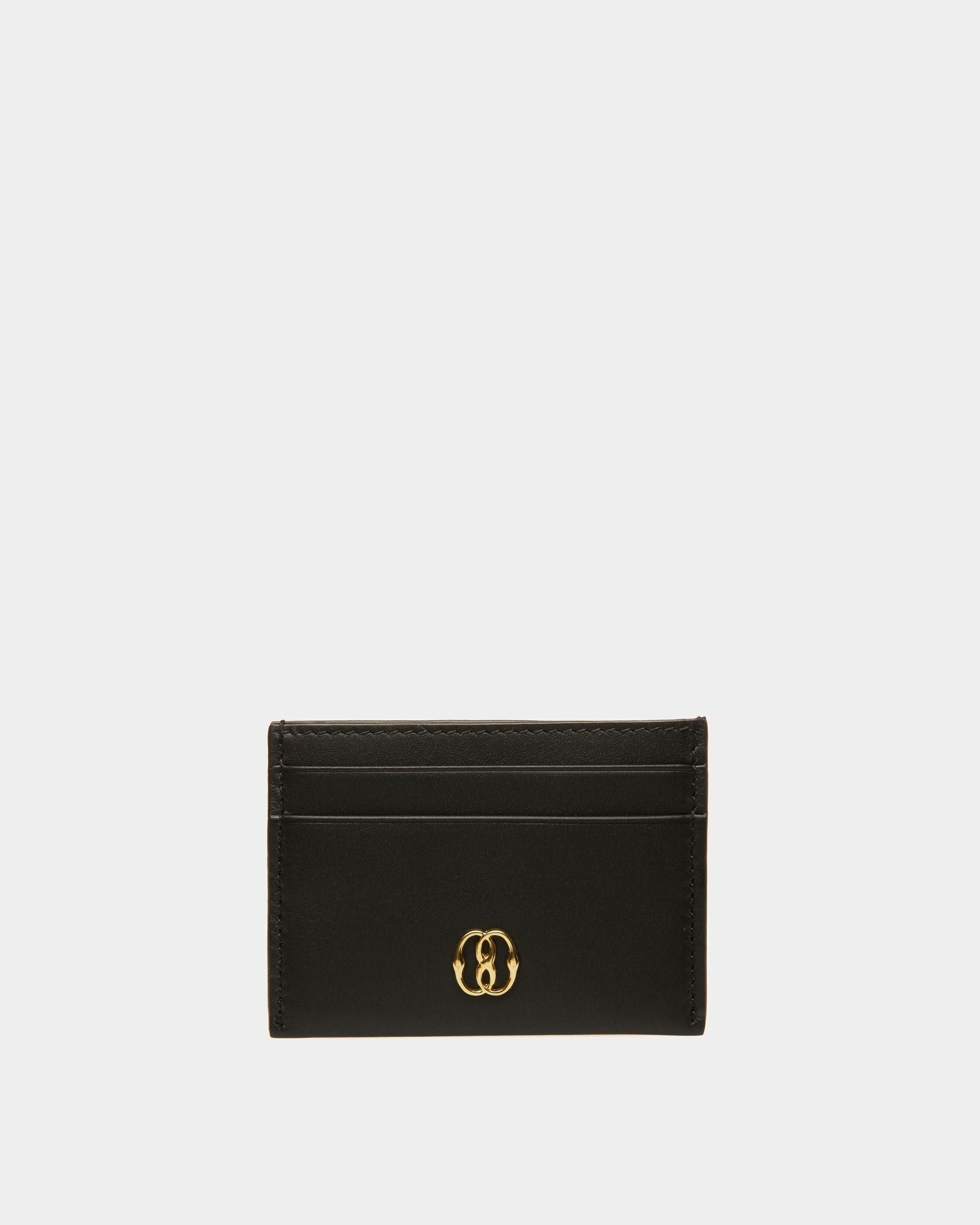 Women's Emblem Card Holder In Black Leather | Bally | Still Life Front