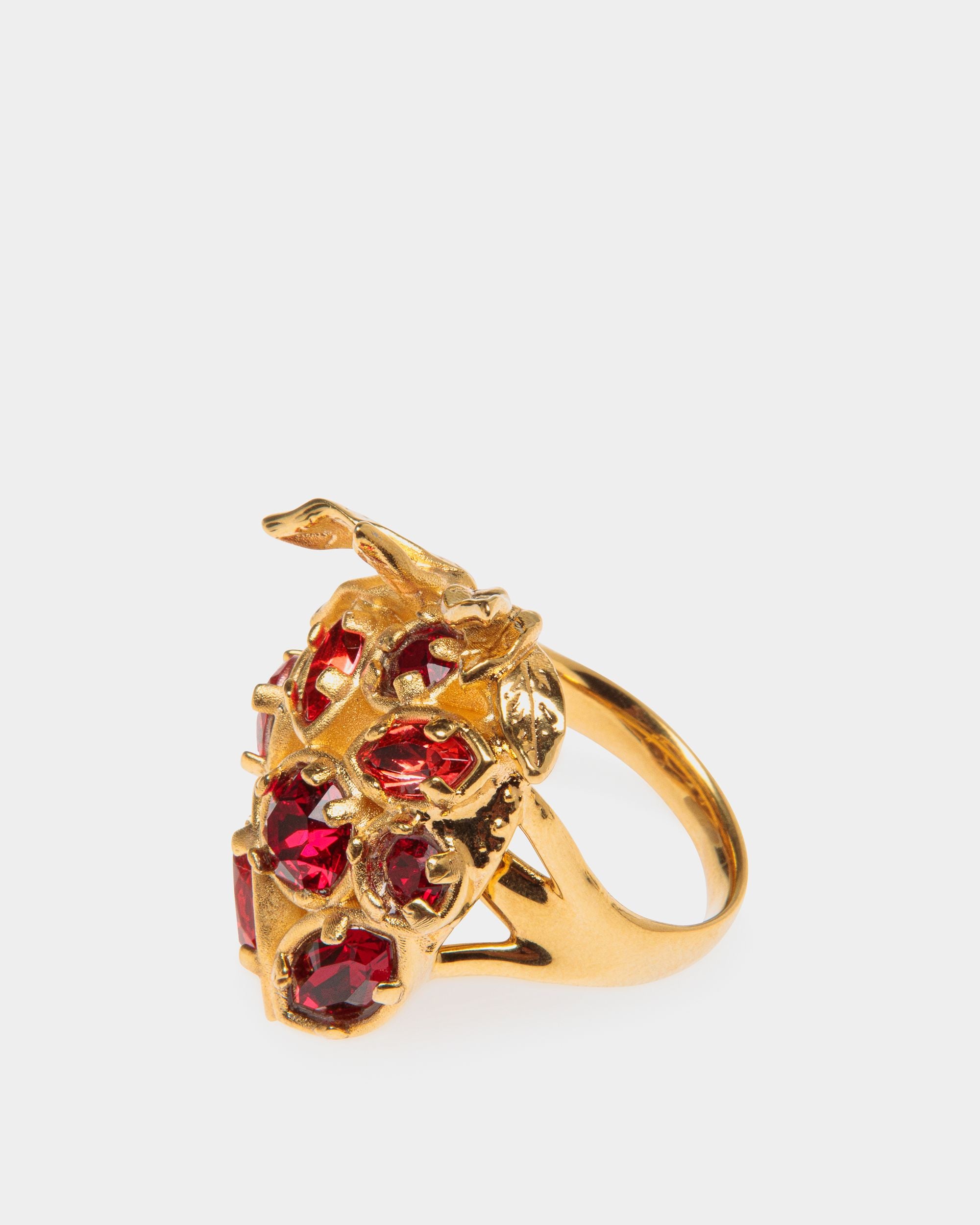 Women's Deco Ring in Gold Eco Brass and Crystals | Bally | Still Life Front