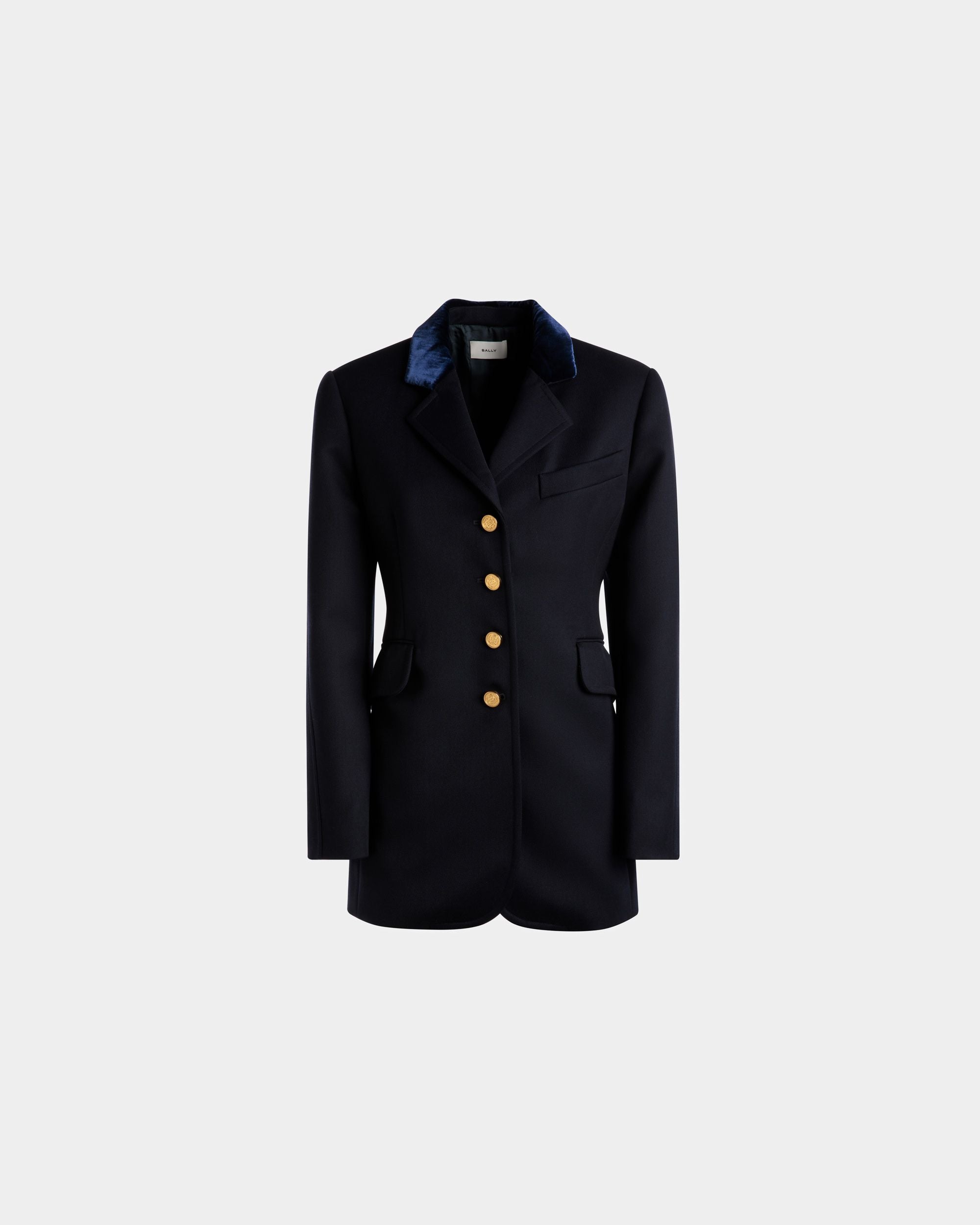 Velvet Collar Jacket | Women's Jacket | Marine Wool |Bally | Still Life Front