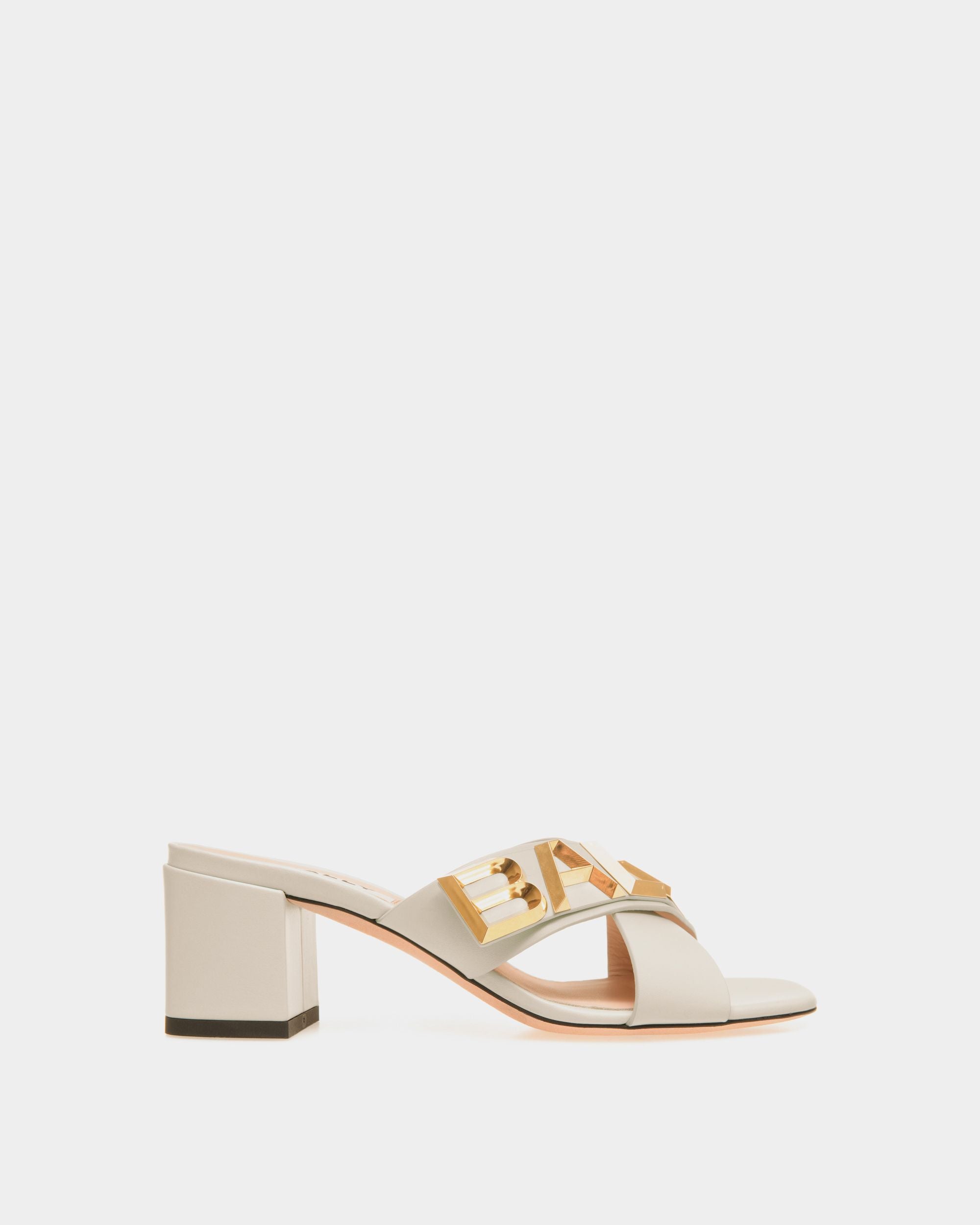 Bally Spell | Women's Heeled Slide in White Leather | Bally | Still Life Side