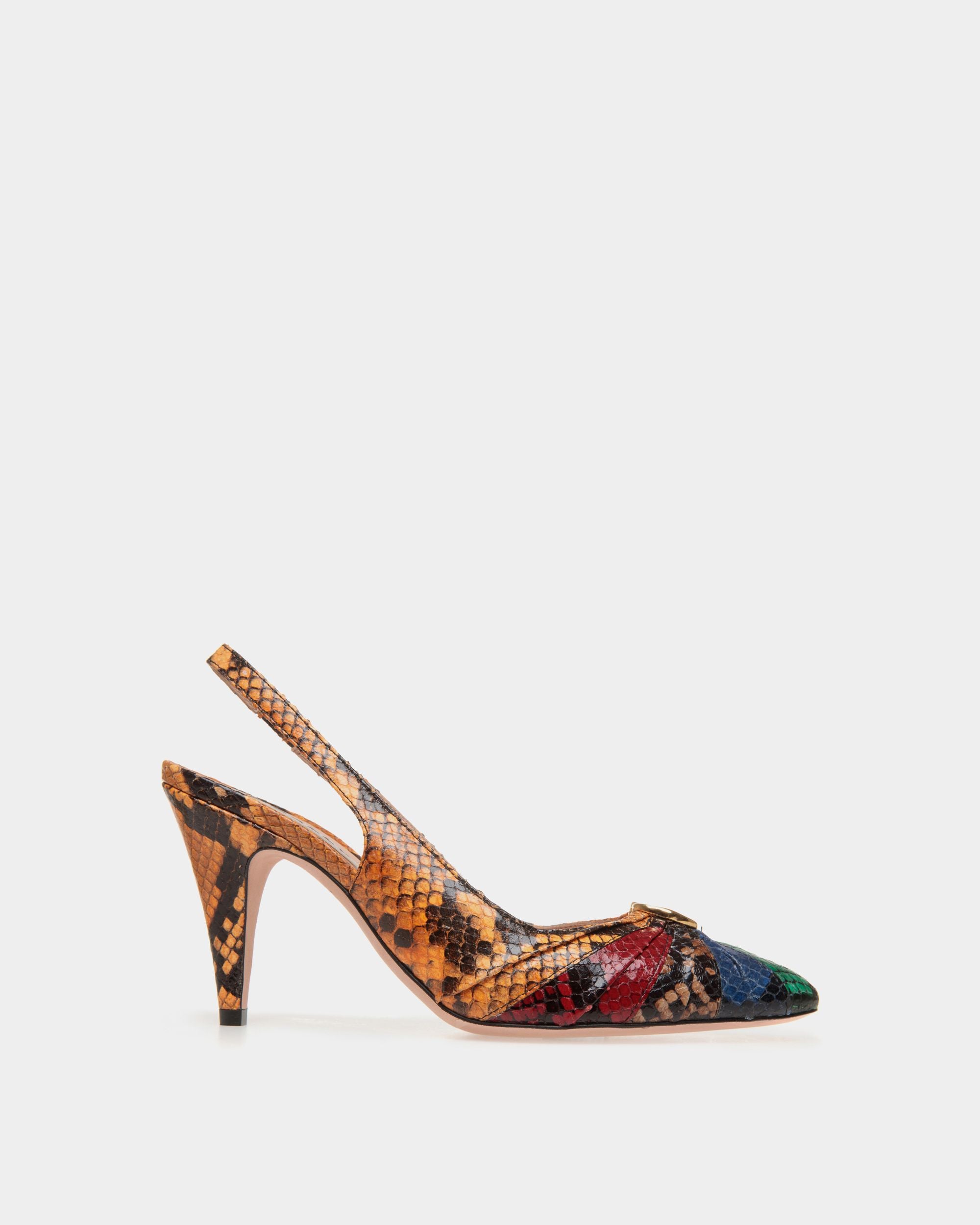 Jolene | Women's Slingback Pump in Multicolor Python Printed Leather | Bally | Still Life Side