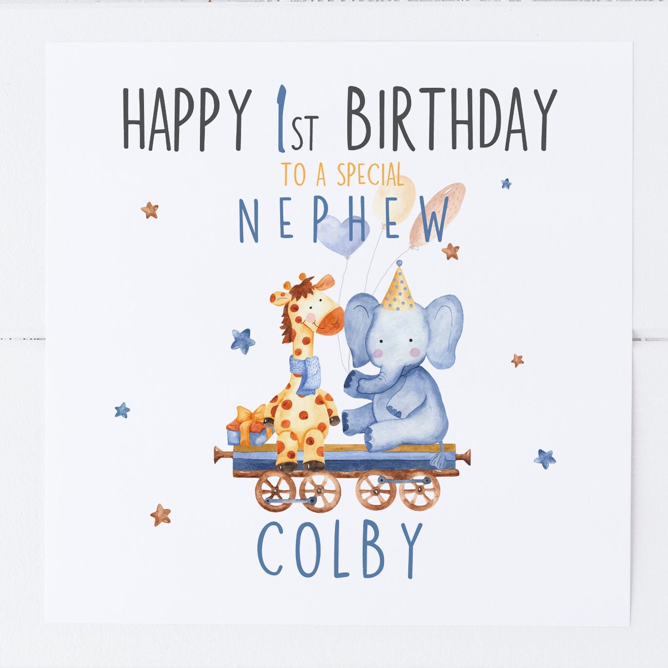 Personalised Cute Safari Happy 1st First Birthday Nephew Greeting ...