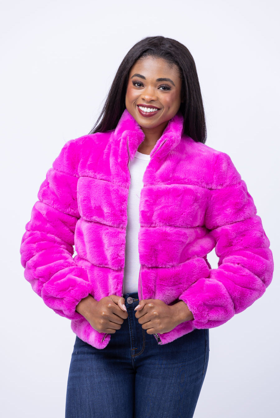 Love Token Theodore Faux Fur Jacket in Hot Pink | Formal Gowns & Casual Wear for Women