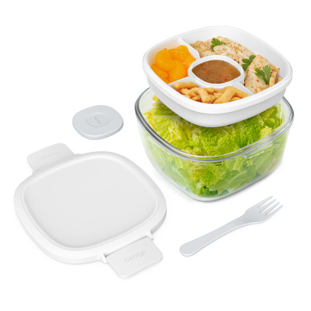 YC Kitchen Large 60oz Salad Container with 4 Upper Compartments, Bento Box  for Adult Lunch, Meal Prep to Go Container, BPA-Free, Dishwasher-Safe