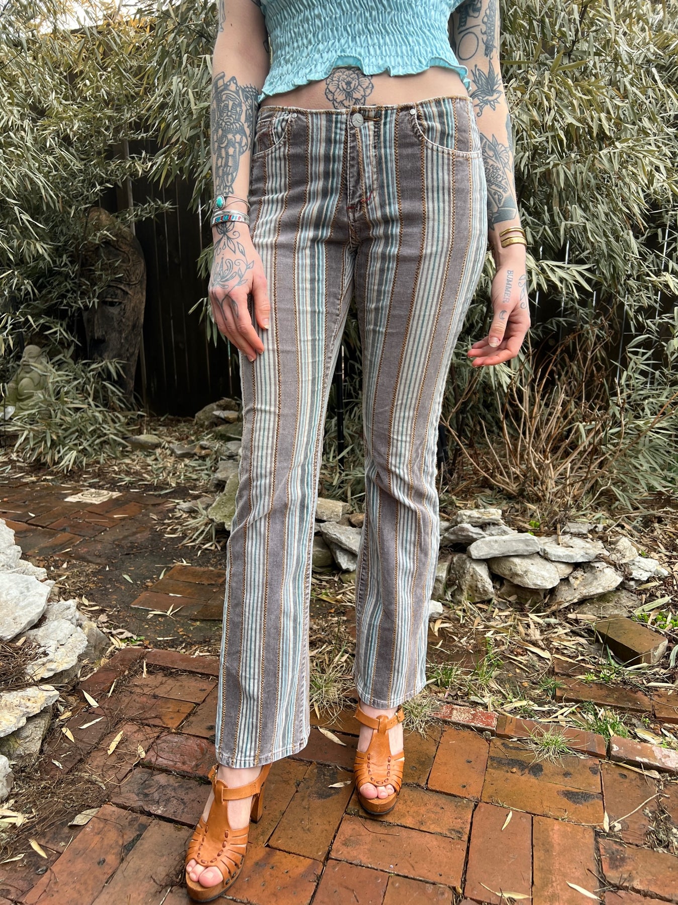 90s Y2K Pinstripe Low Rise Hip Hugger Jeans – Vintage Gnomey