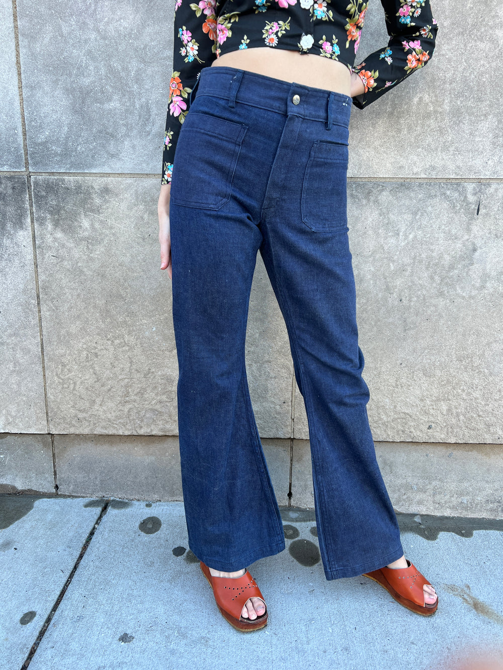 70s Bell Bottom Denim Jeans, Studs down the Sides – The Hip Zipper