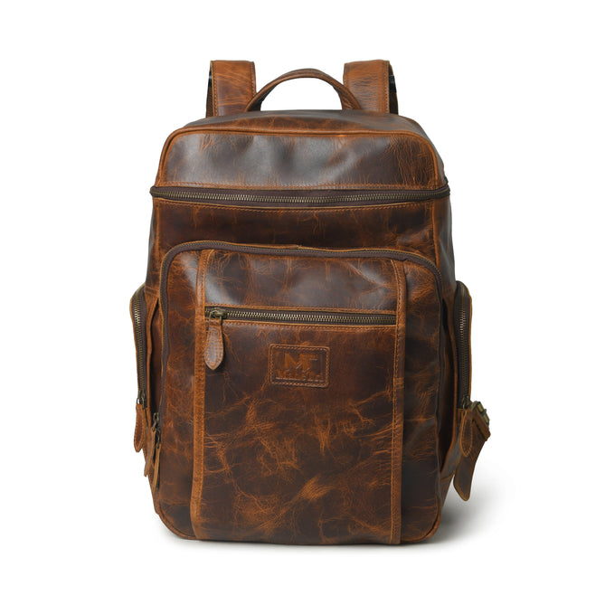 alpha caramel leather backpack for men