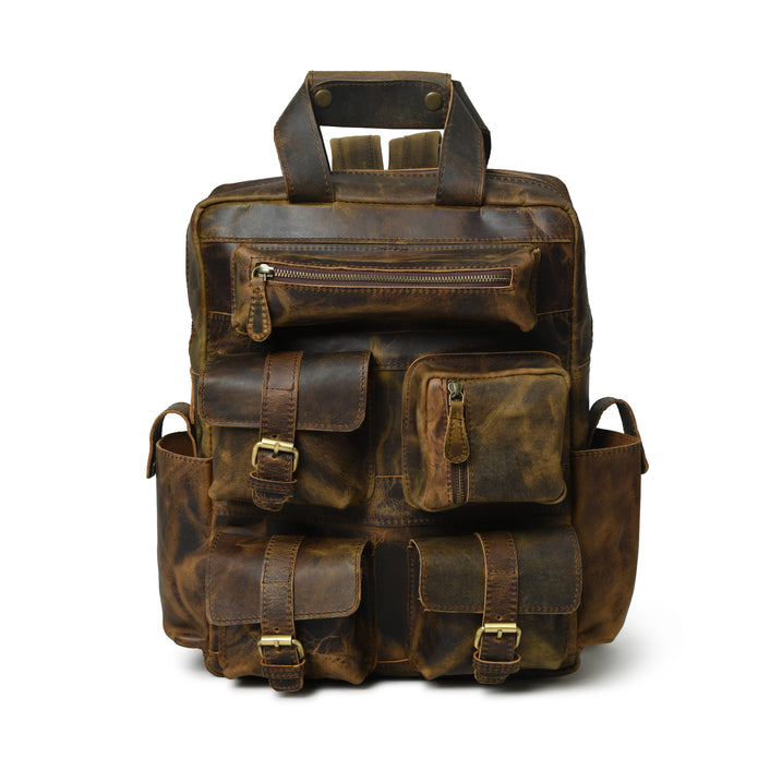 Golden Agitator Leather Backpack For Men