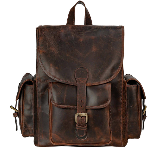 rugged buff leather backpack for men