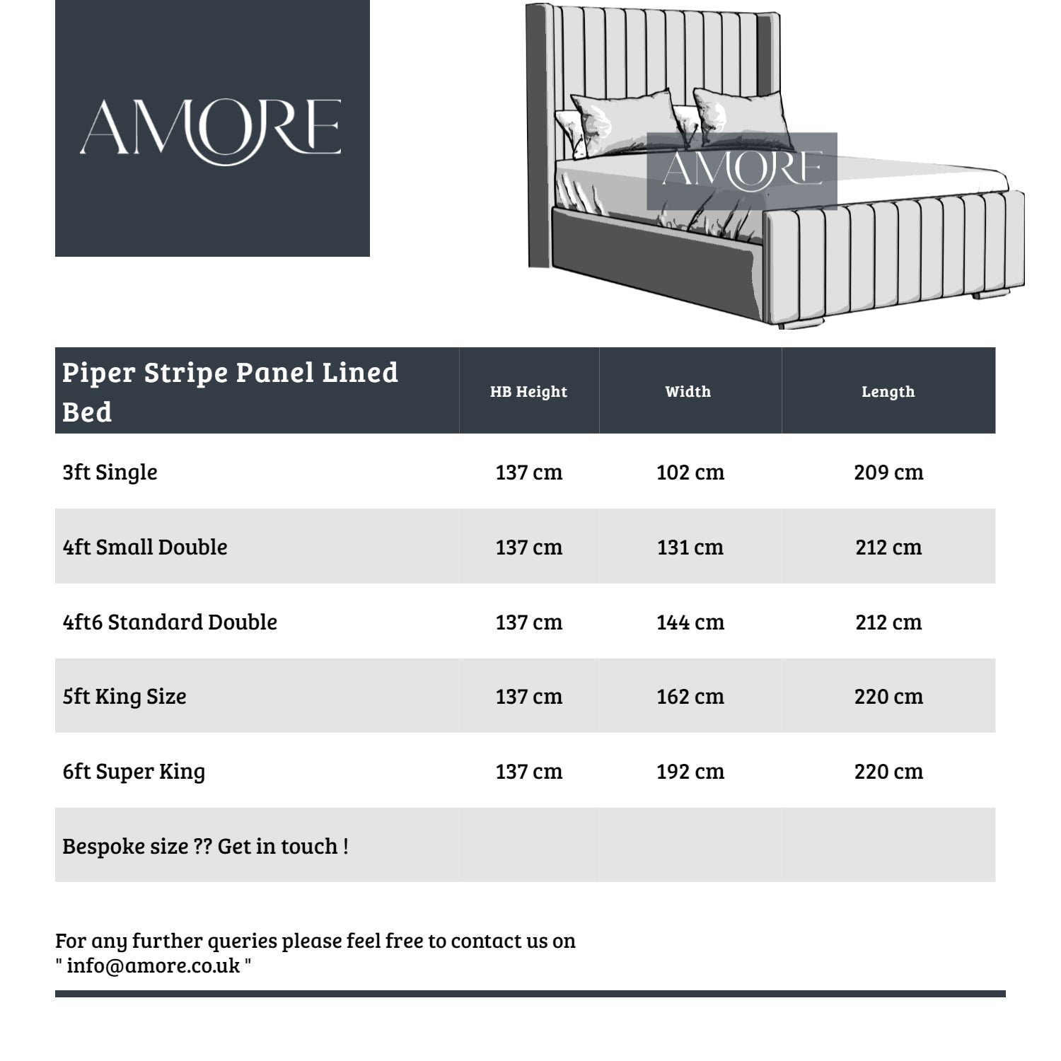 Piper Stripe Panel Lined Bed - Amore UK Standard Size