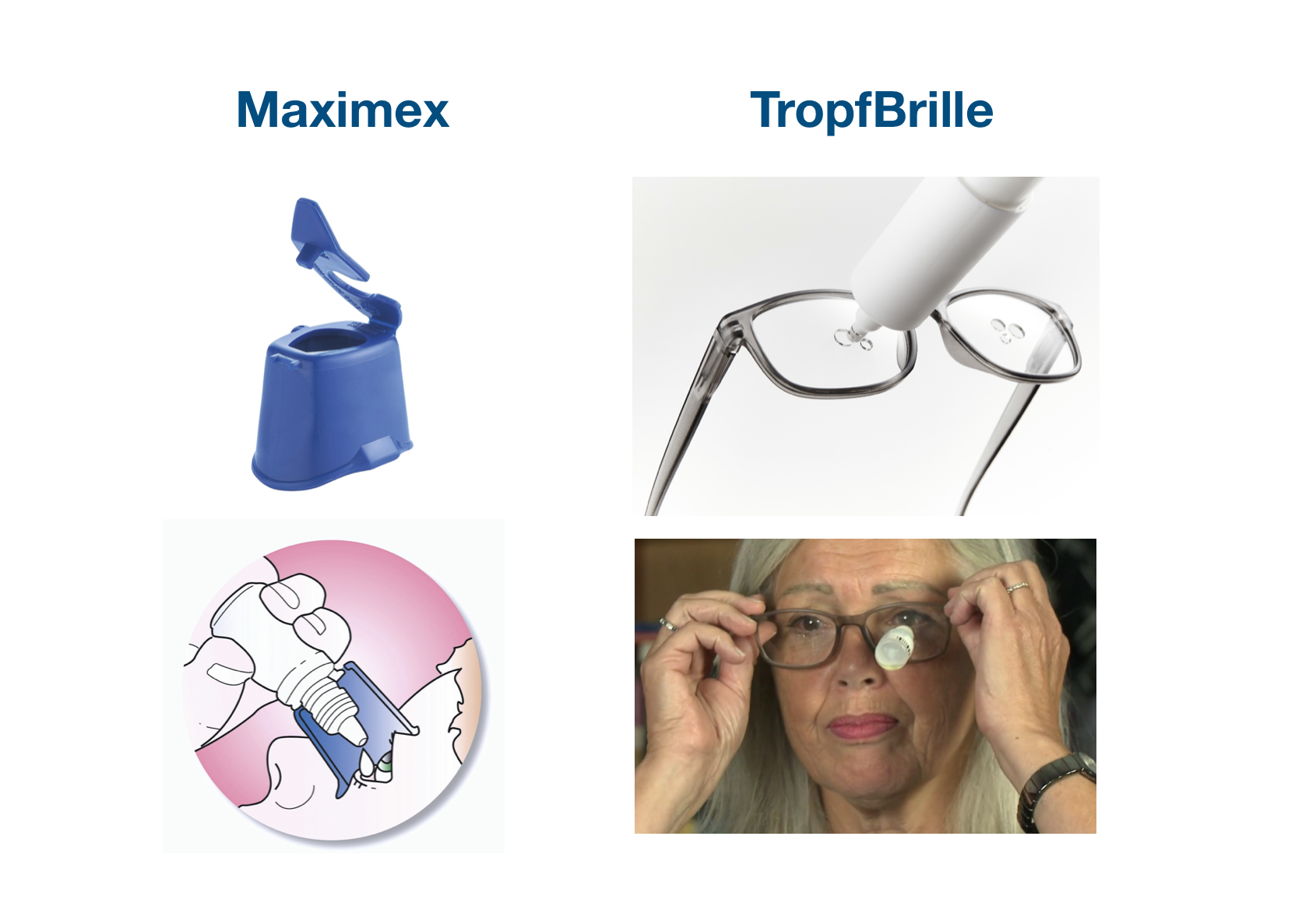 Vergleich Augentropf Hilfe Mavimex und TropfBrille