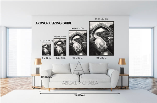 Artwork size guide, sofa, wall art