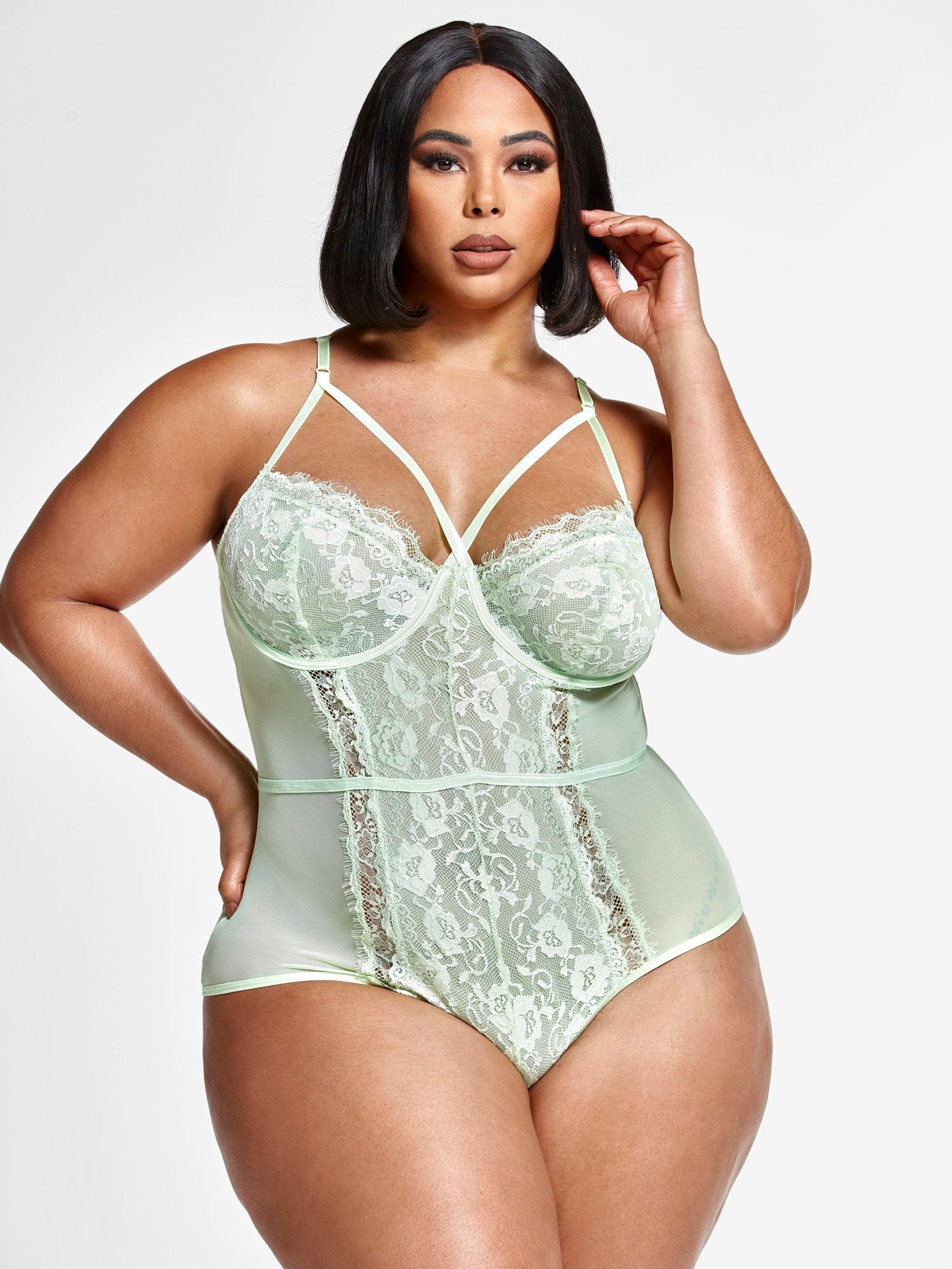 Plus Size Lace Strappy Bodysuit