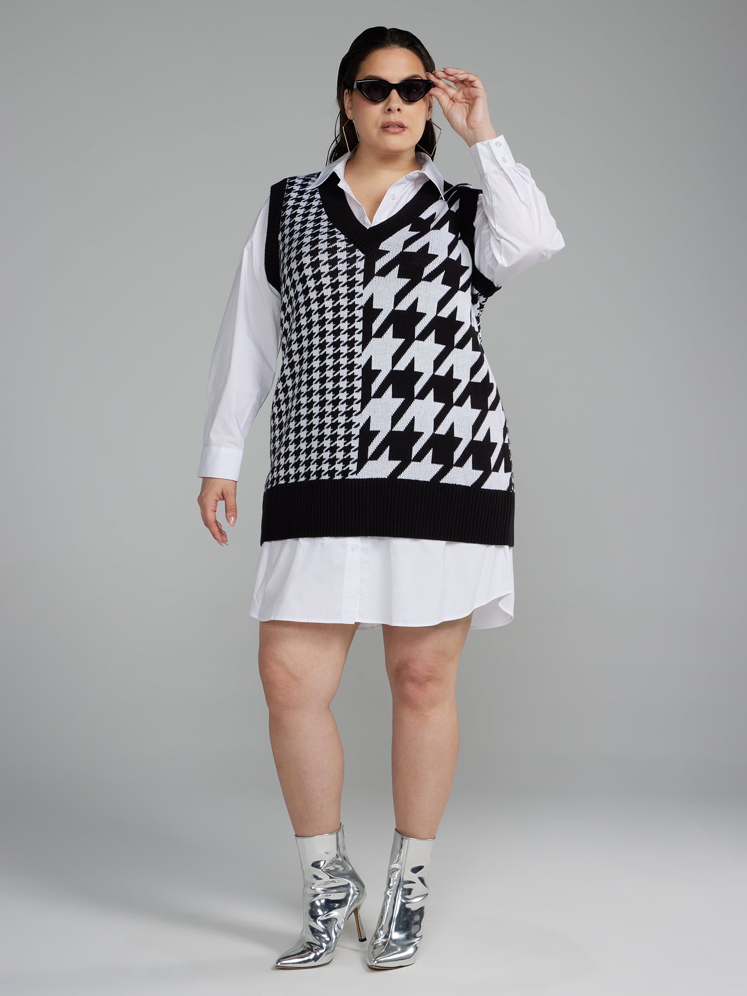 Picture of Houndstooth 2fer Sweater Shirt Dress