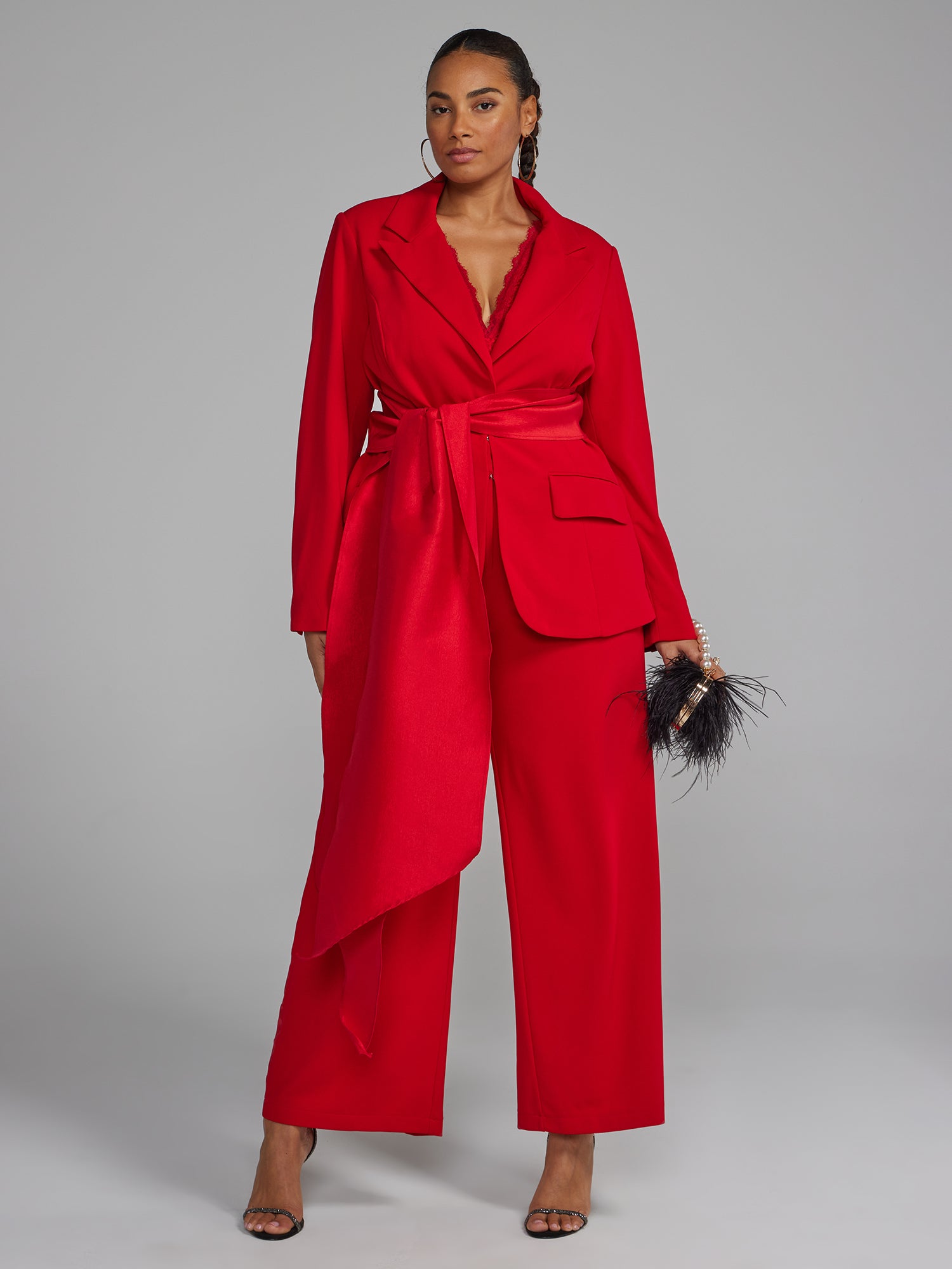 Final Sale Plus Size Velvet 2pc Pants Suit in Red