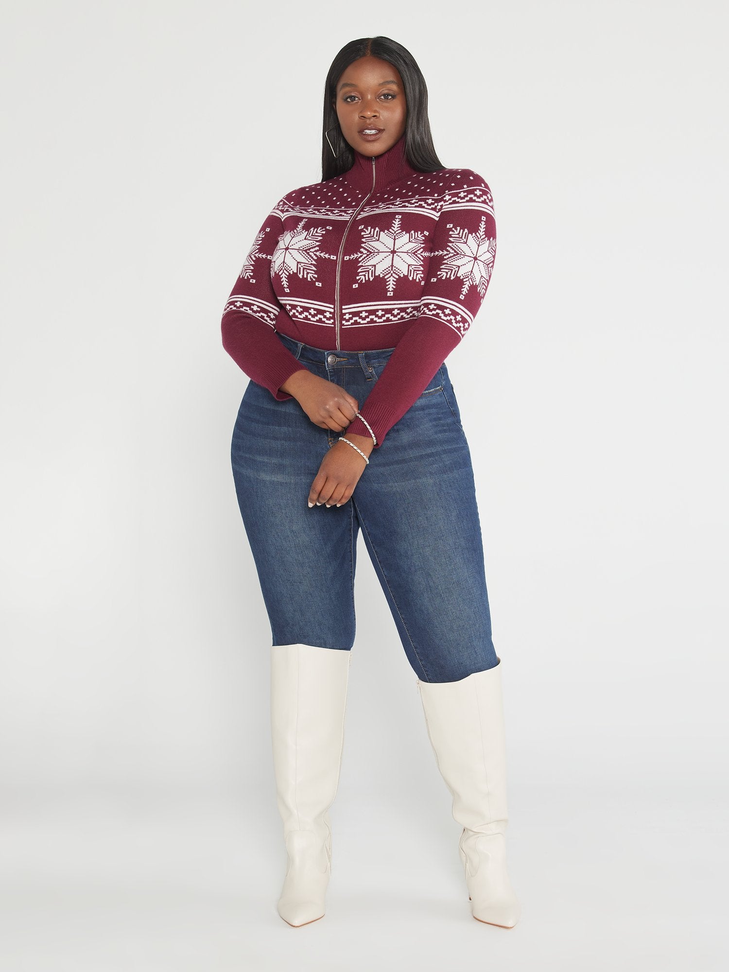 Plus Size Arianne Front Zip Sweater Bodysuit