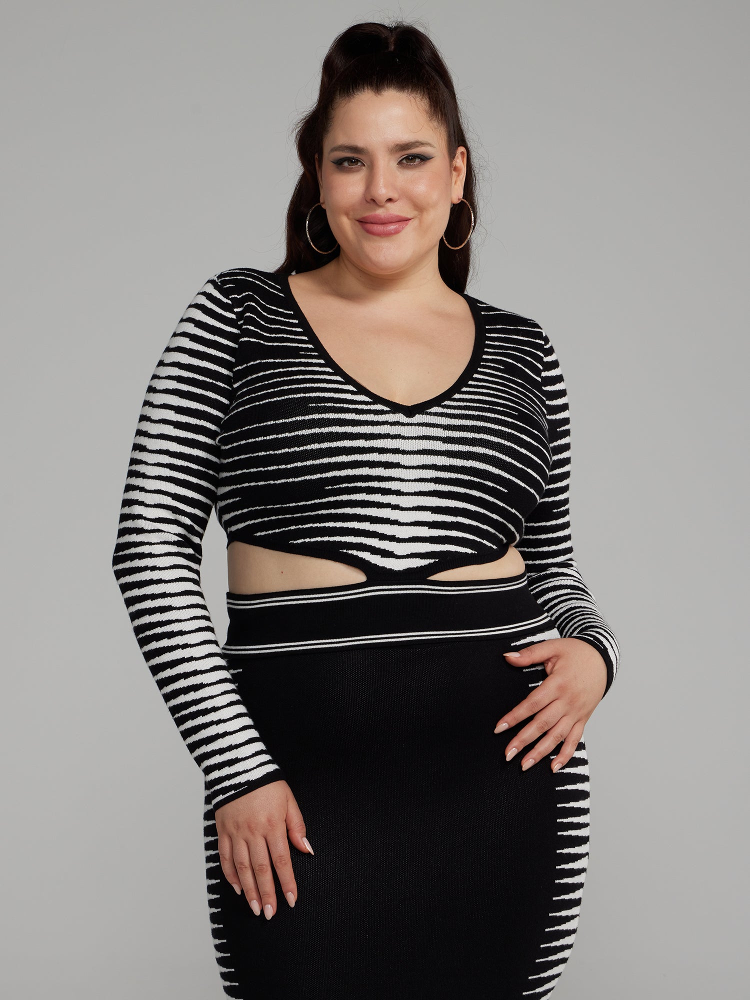 Women's Plus Size Nova Stripe Multicoloured Long Sleeve Tunic