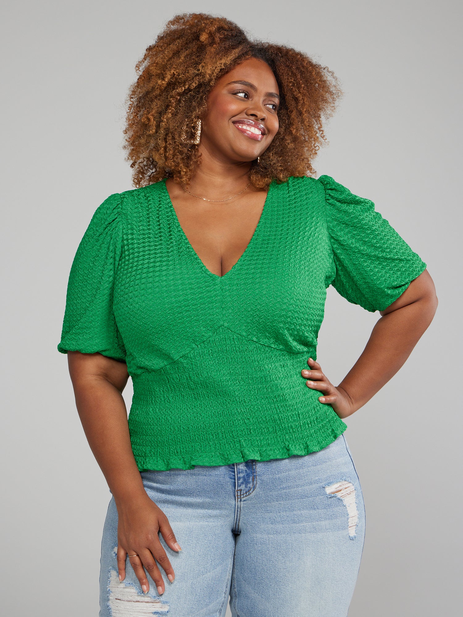 Plus Size Textured Smocked Waist Top