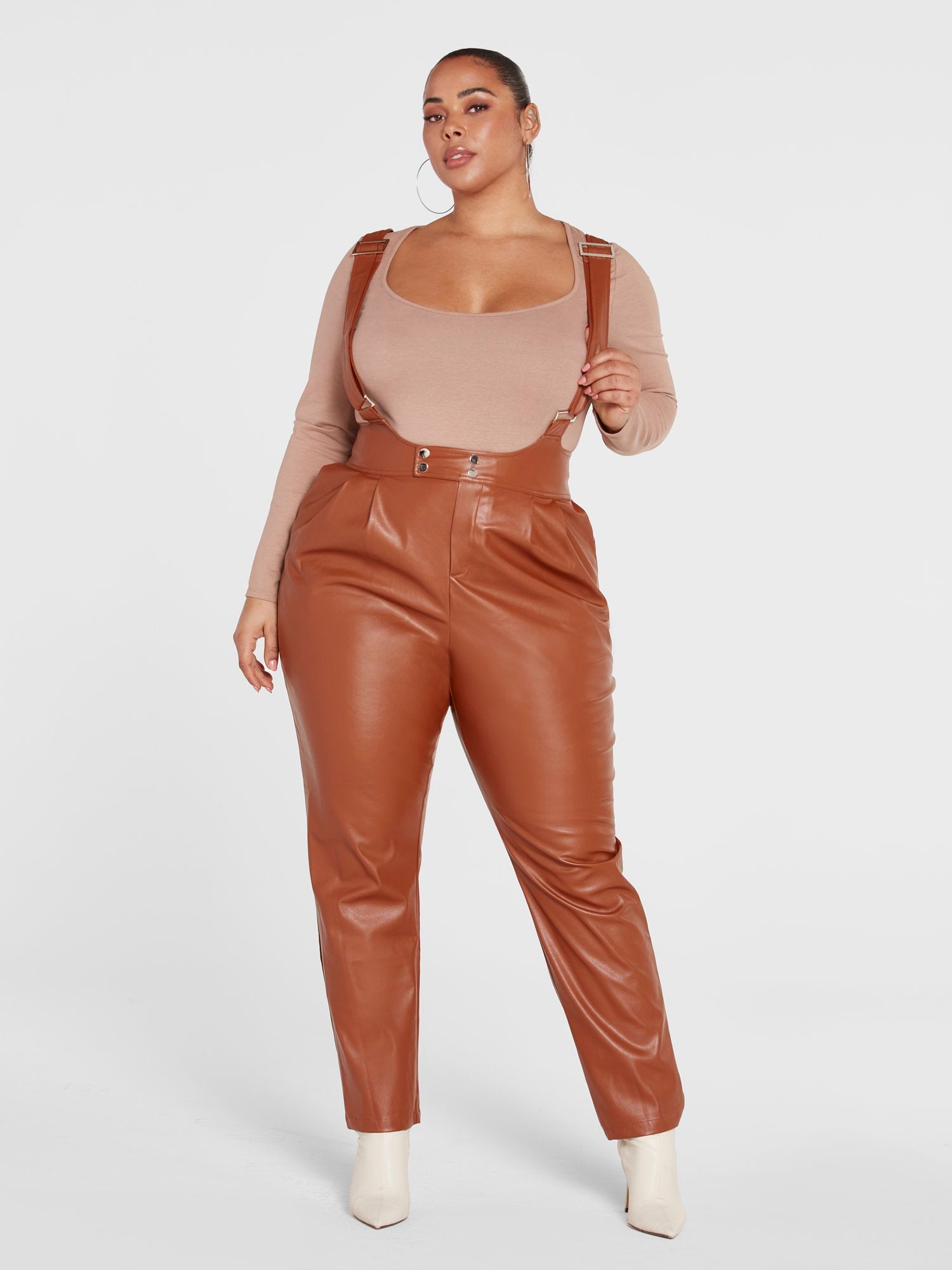 Plus Size Amelia Faux Leather Suspender Pants