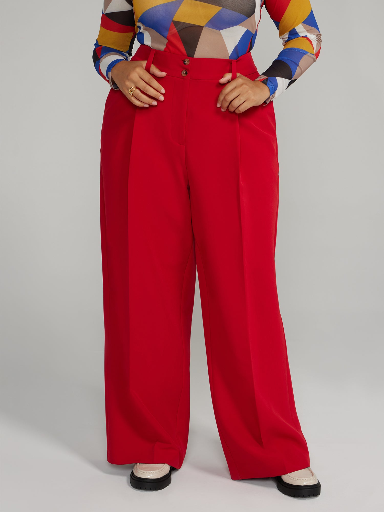 Plus Red Wide Leg Pants, Plus Size