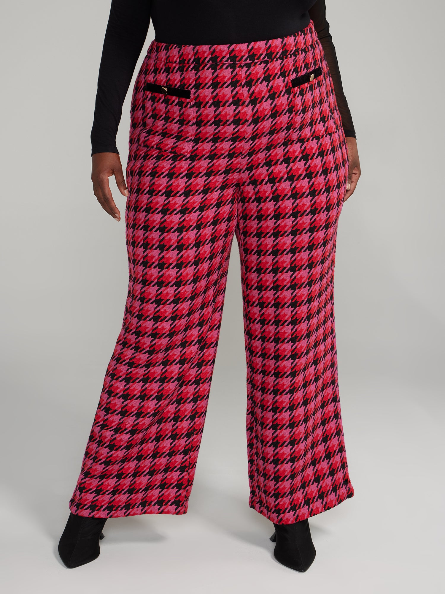 Plus Size Wide Leg Houndstooth Pants
