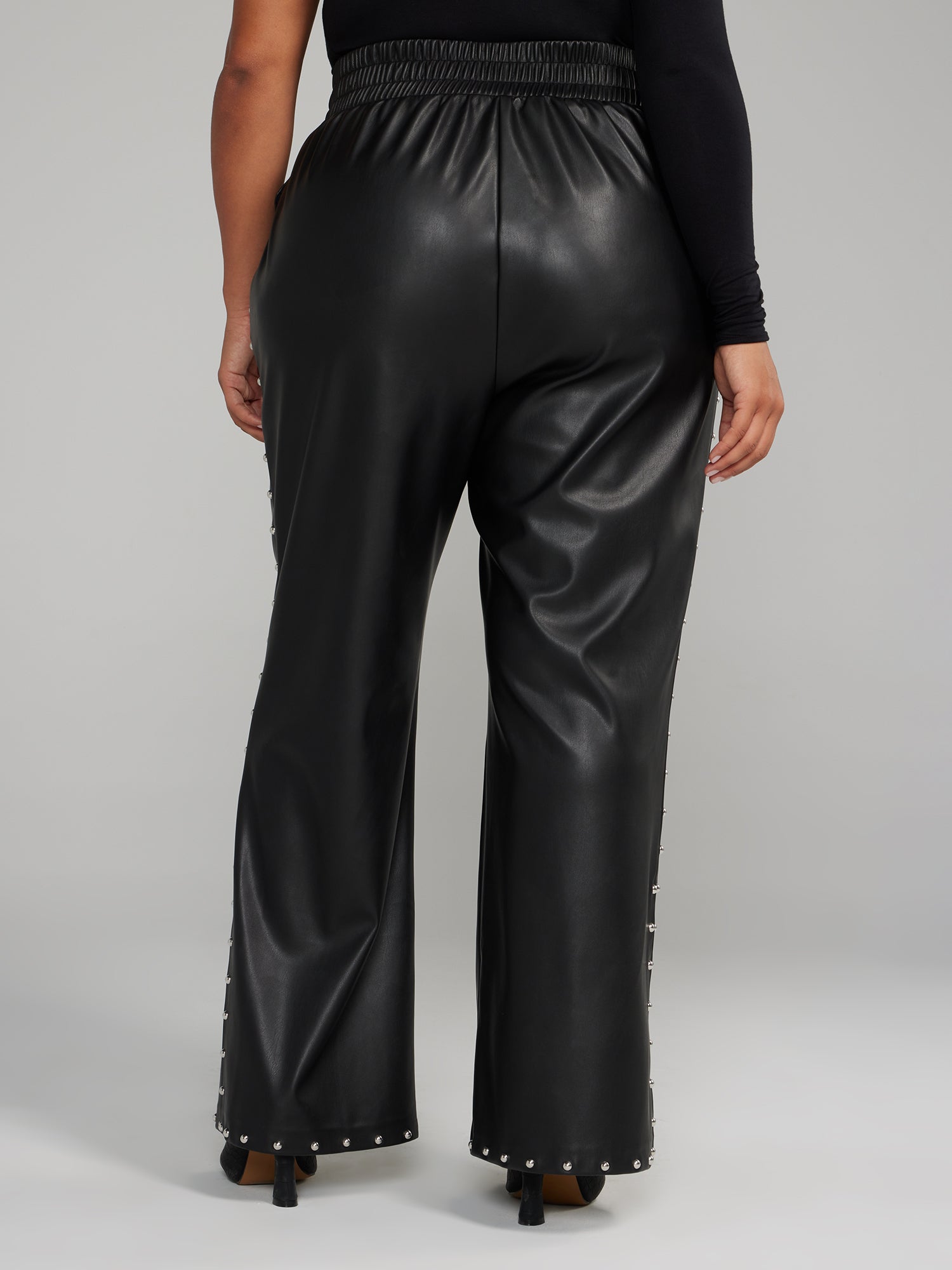Plus Size Faux Leather Stud Detail Wide Leg Pants | Fashion to Figure