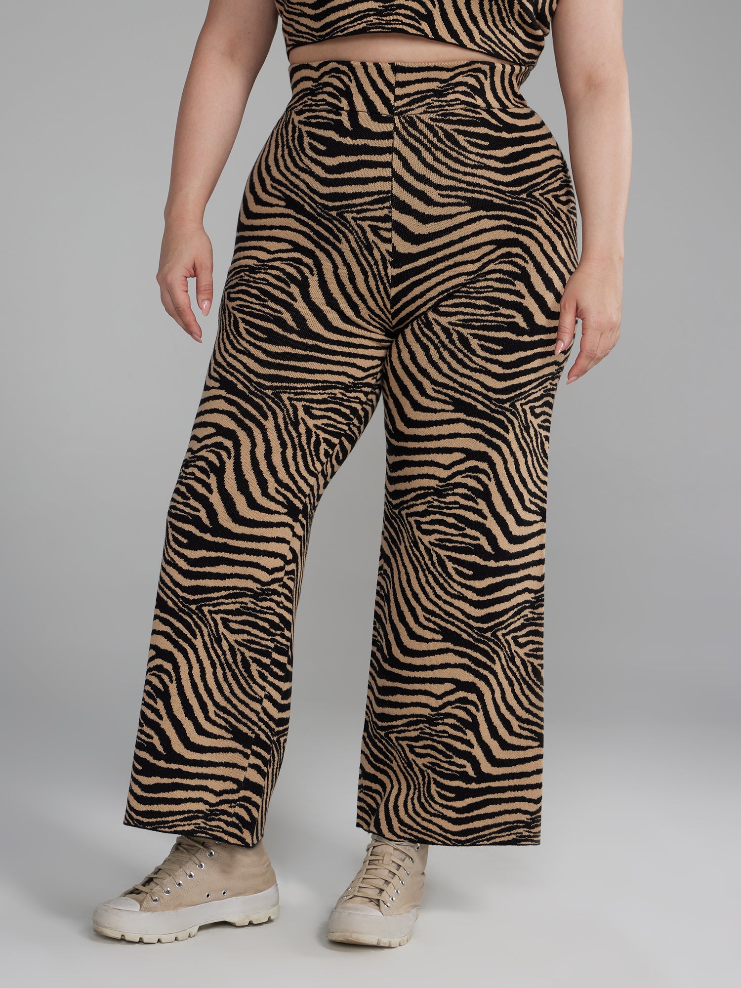 Plus Size Zebra Print Flare Leg Sweater Pants