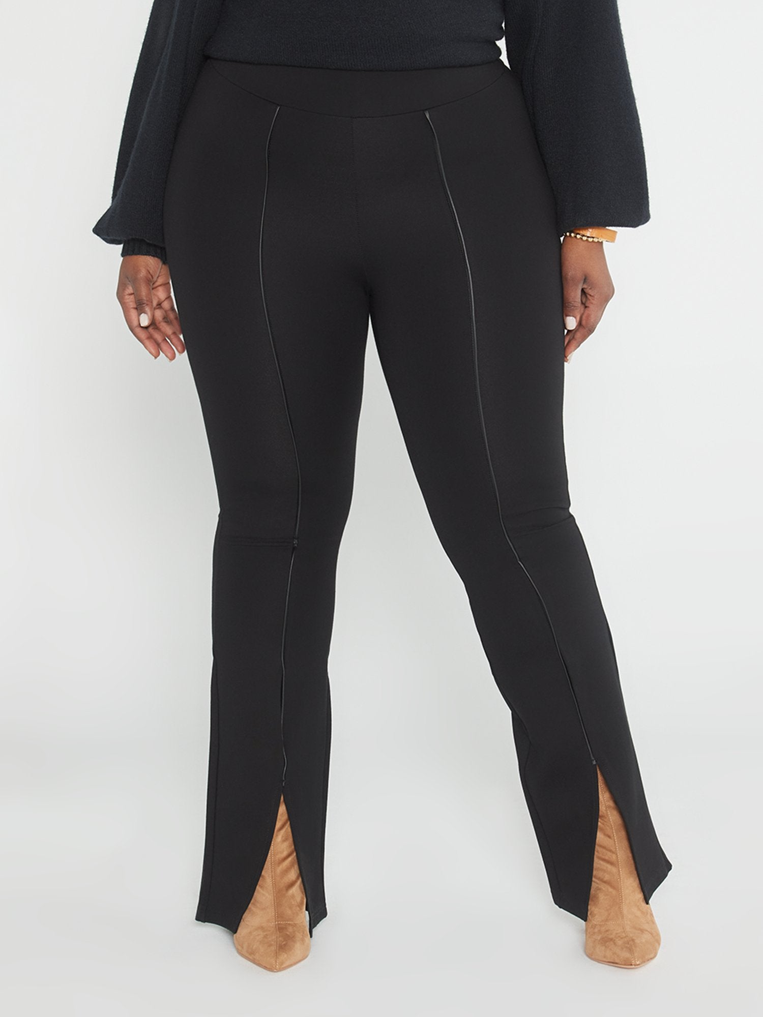 Plus Size Analisa Faux Leather Trim Ponte Knit Pants