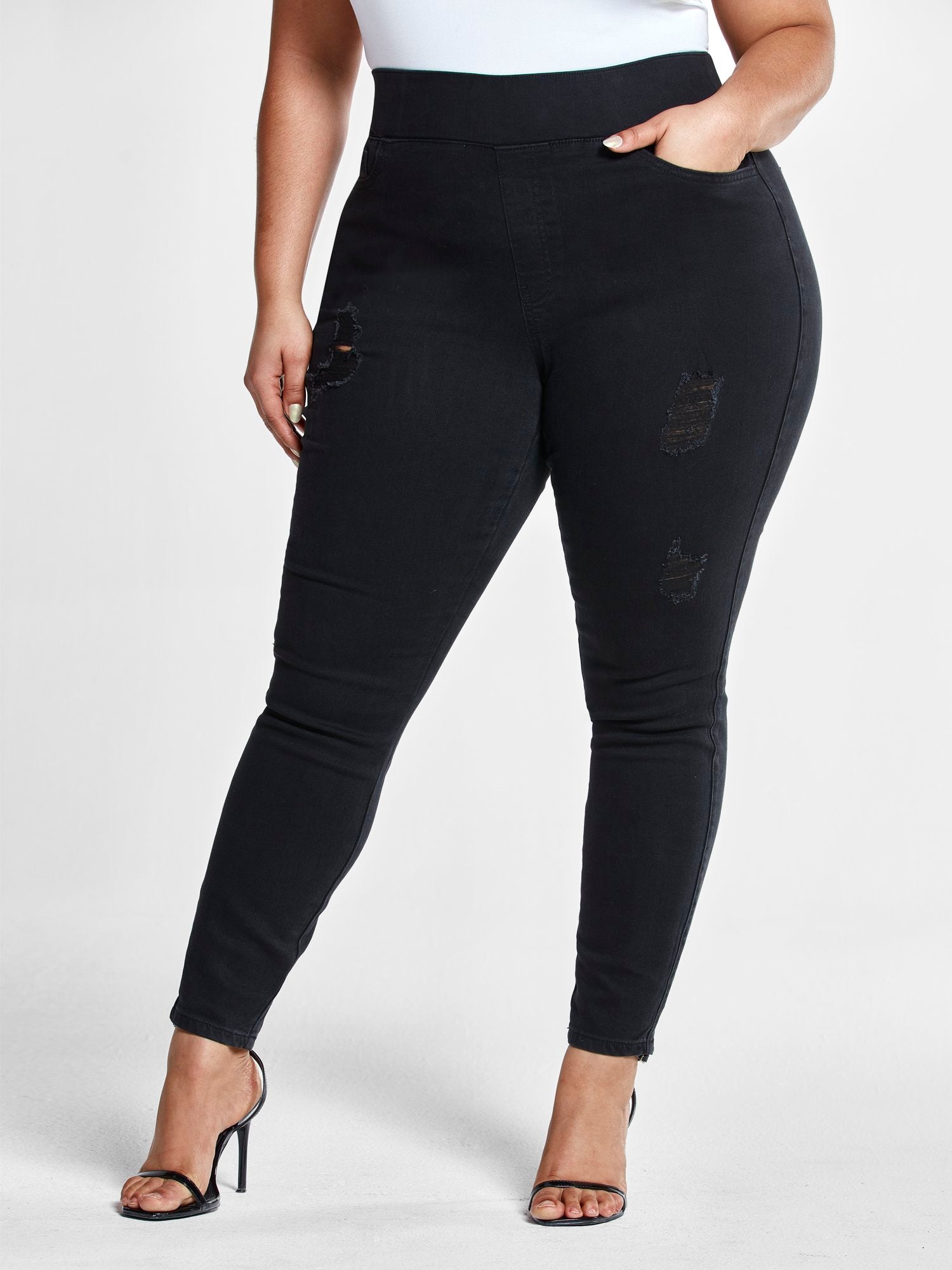 Plus Size Black High-Rise Destructed Jeggings