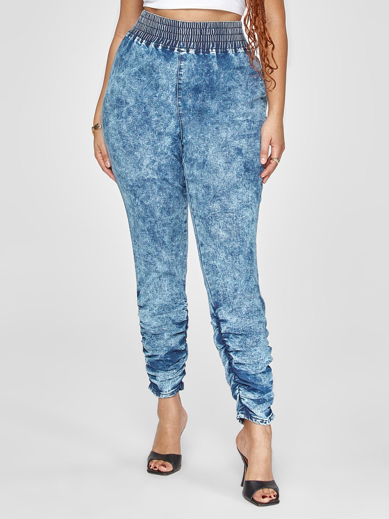 Plus Size High Rise Pull-On Acid Wash Jeans