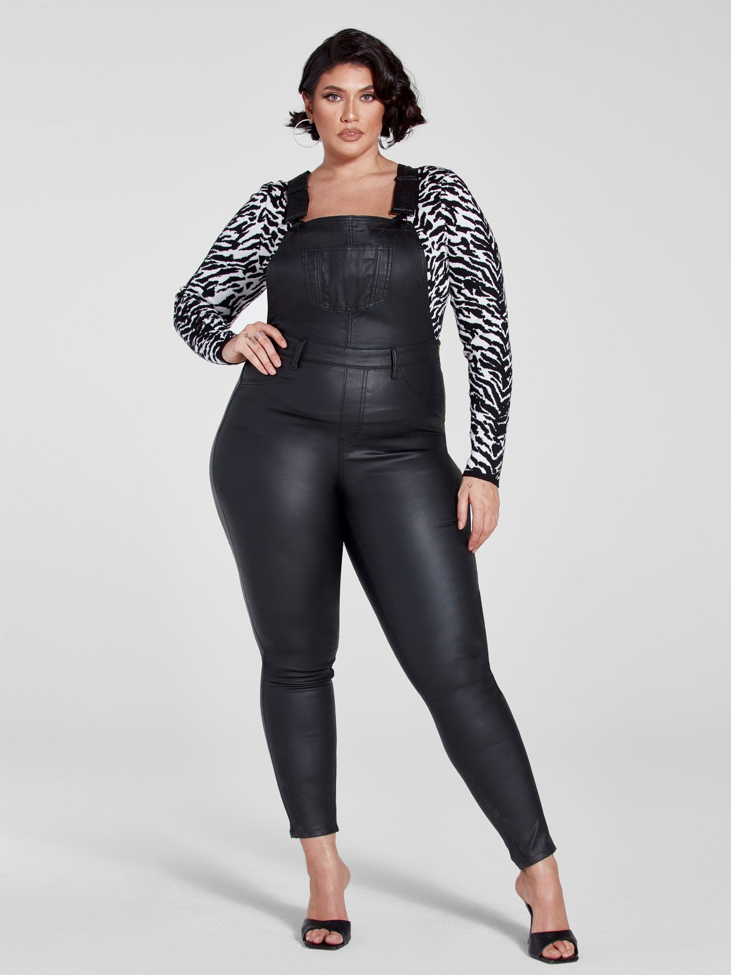 Plus Size Black Coated Leggings