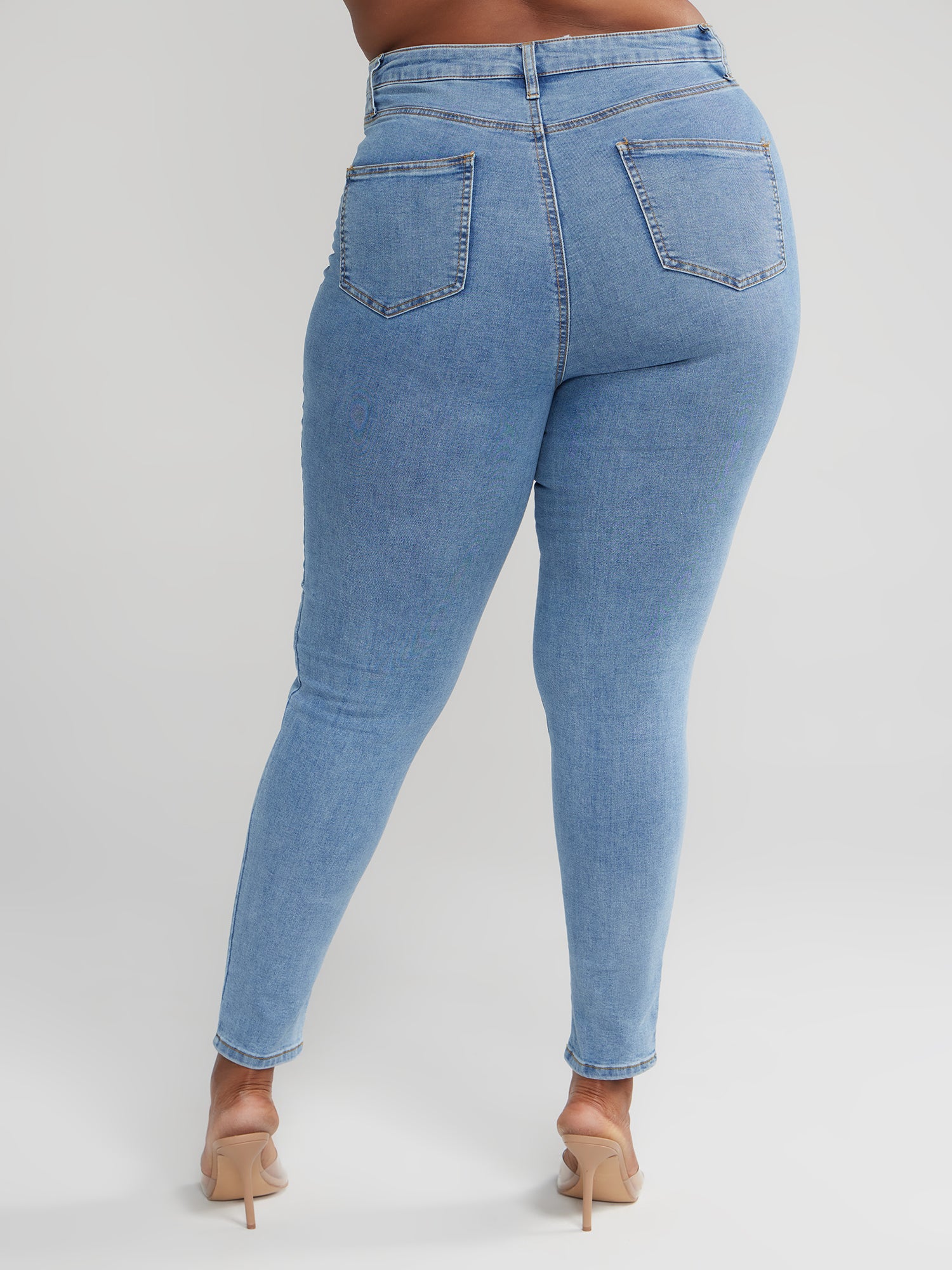 Plus Size Fashion Jeans, Women's Plus High * Hollow Out Slight Stretch  Denim Jeans