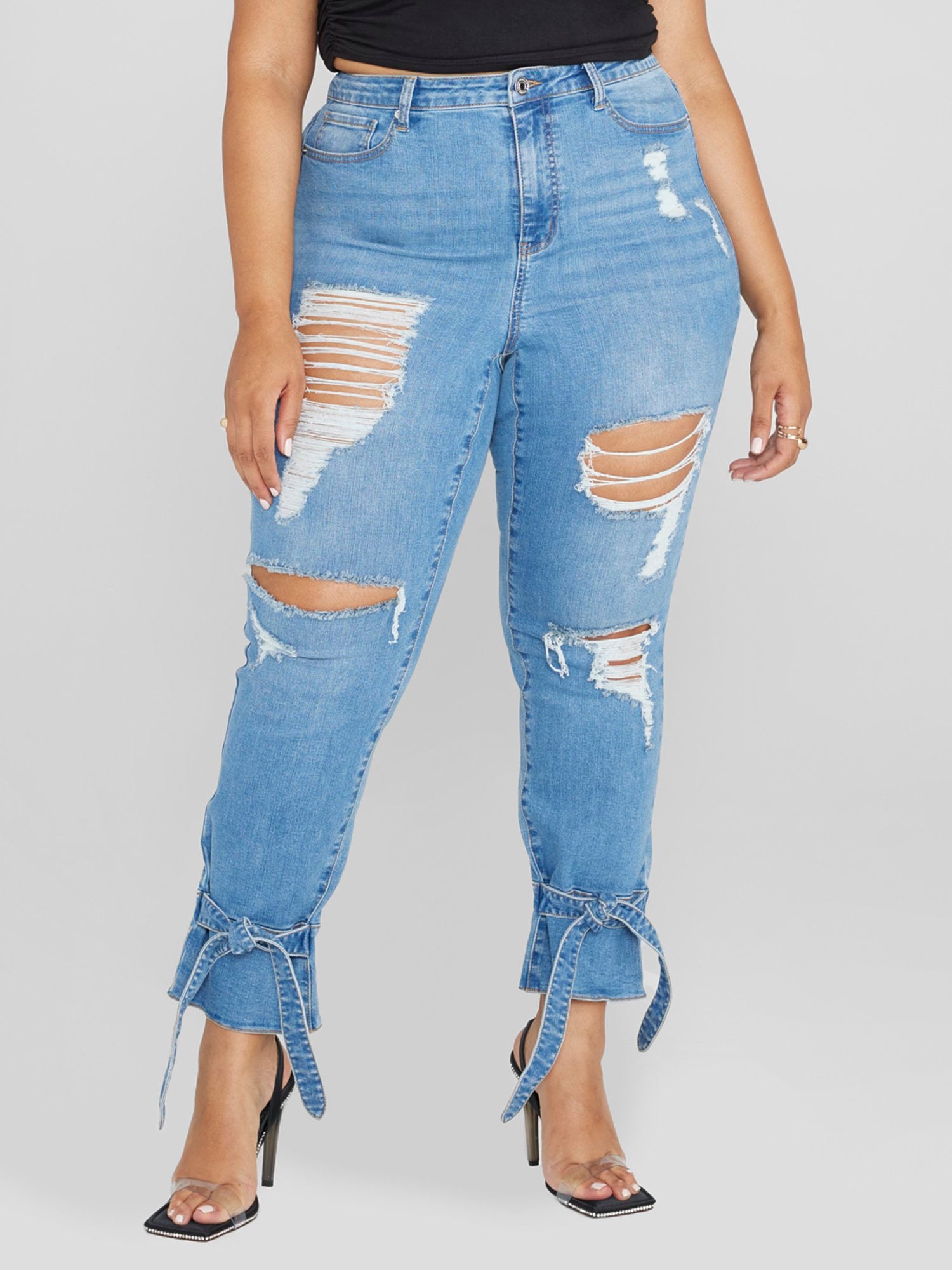 Plus Size High Rise Ankle Tie Detail Jeans | Fashion to Figure