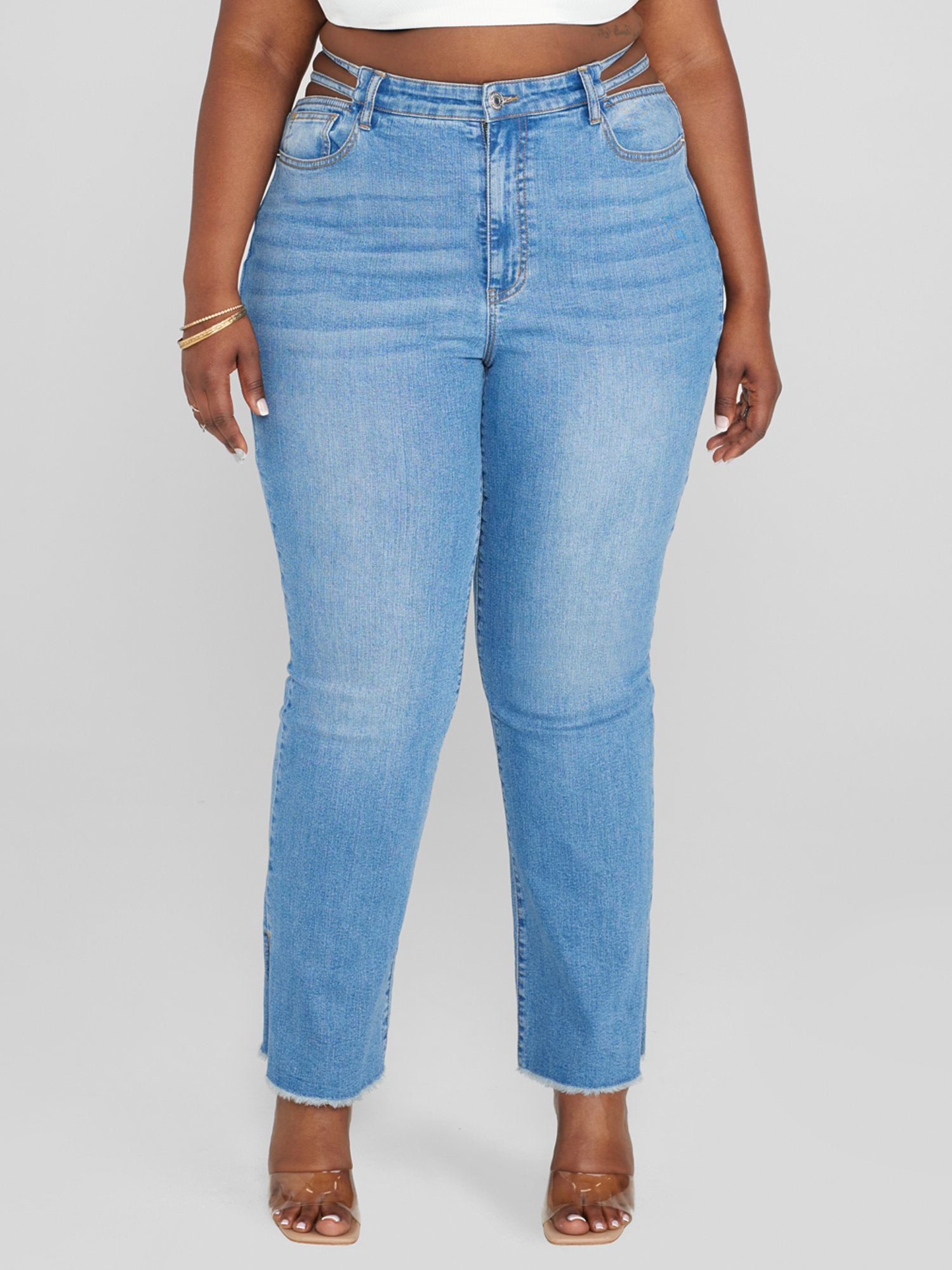 Plus Size High Rise Split Waist Relaxed Fit Jeans - Tall inseam