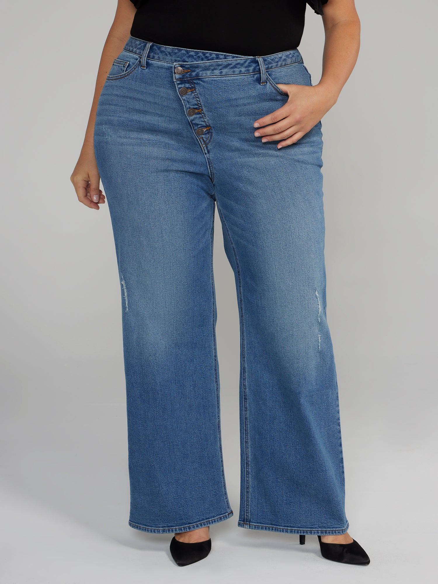 Plus Size High Rise Wide Leg Button Fly Jeans