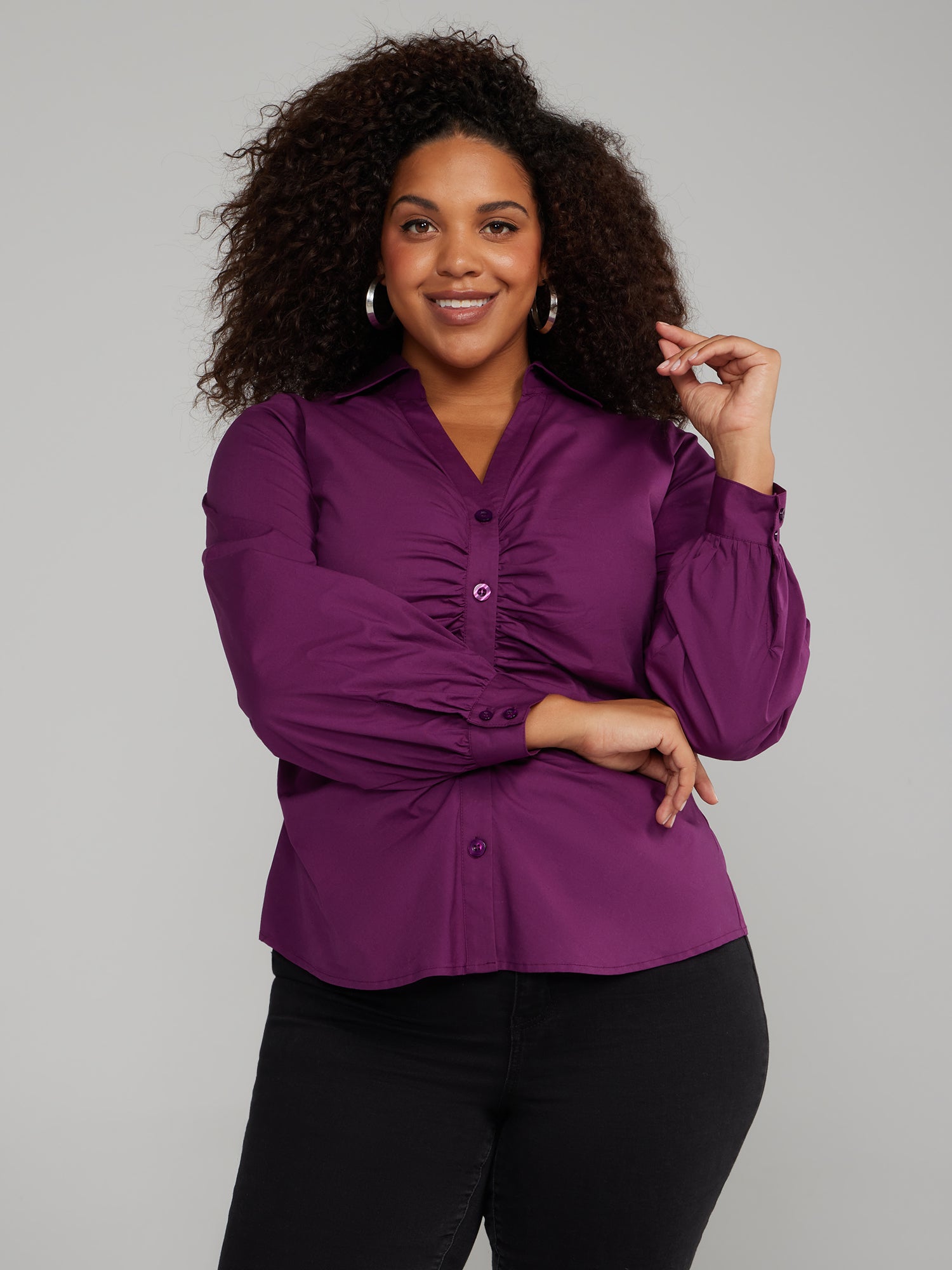 Plus Size Button-Down Ruched Shirt