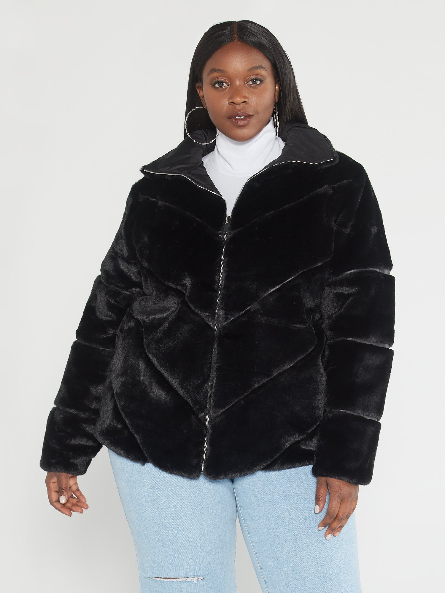 Plus Size Alayna Chevron Faux Fur Coat | Fashion to Figure