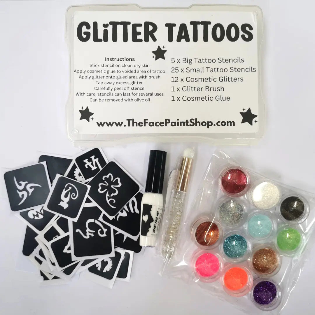 Temporary Glitter Tattoos Kit For Kids 24 Large Glitter Colors  6  Fluorescent Colors 105 Stencils Body Nail Art Glow In Dark Tattoo Body  Glitter  Fruugo IN