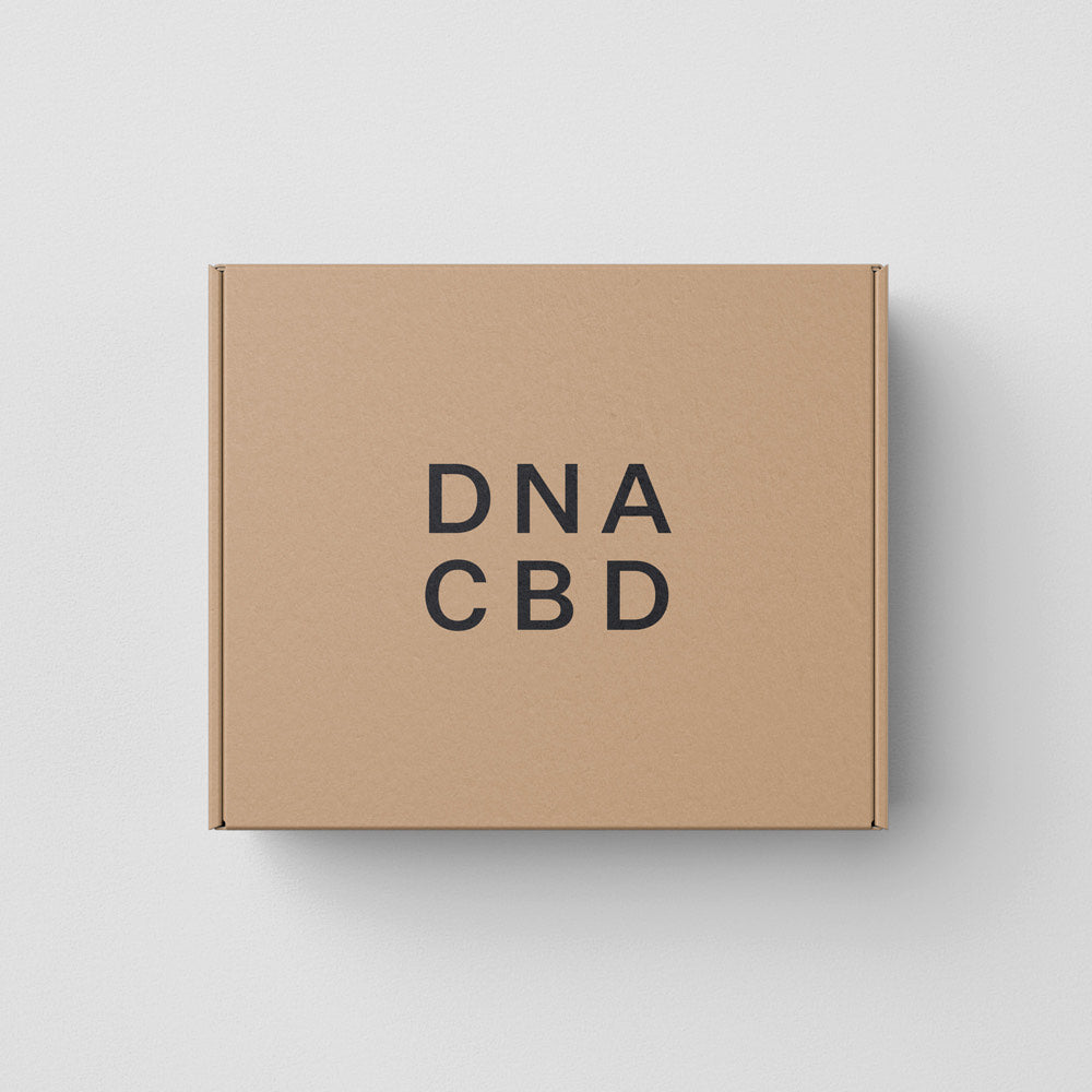 DNACBD ™ Gift Box The high end recycled packaging showing how our flagship oils arrive at our communities door