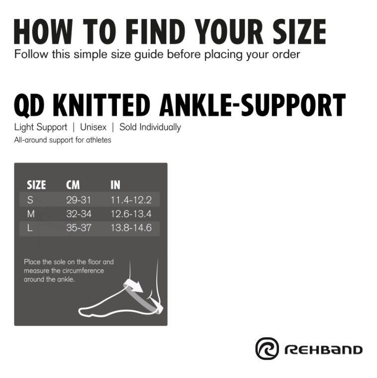 Rehband Active Line Ankle Support size chart