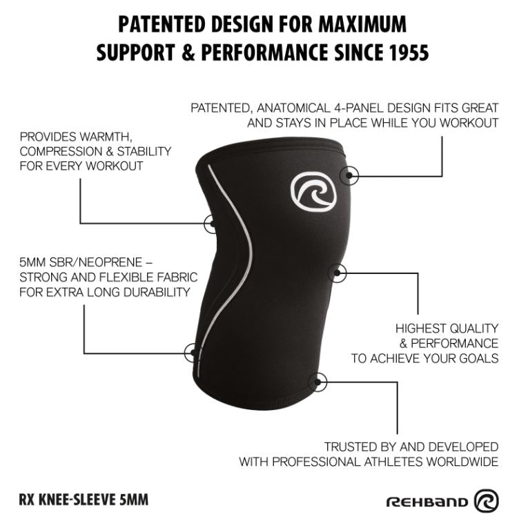 Rehband Knee Support 5mm Neoprene - Carbon diagram