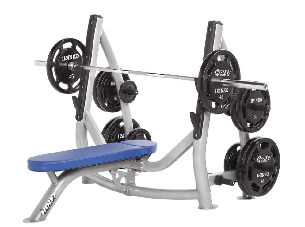 HOIST CF-3170 Flat Olympic Bench loaded with weights