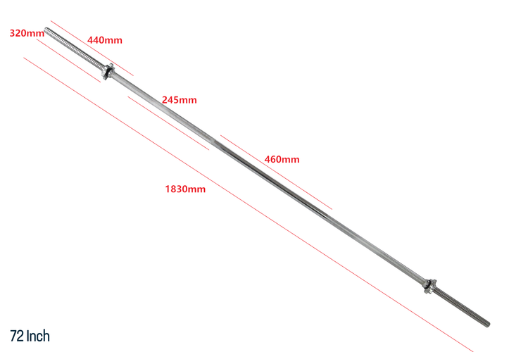 Fitness Town Threaded Standard Barbell dimensions 72 inch