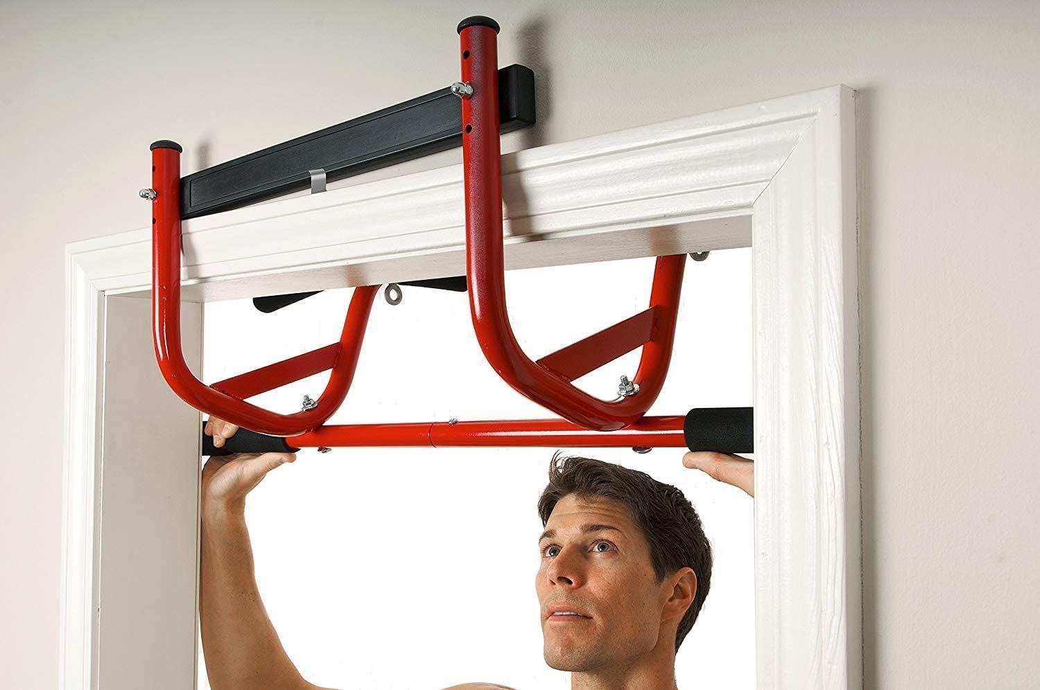 GoFit Elevated Chin Up Station in use door